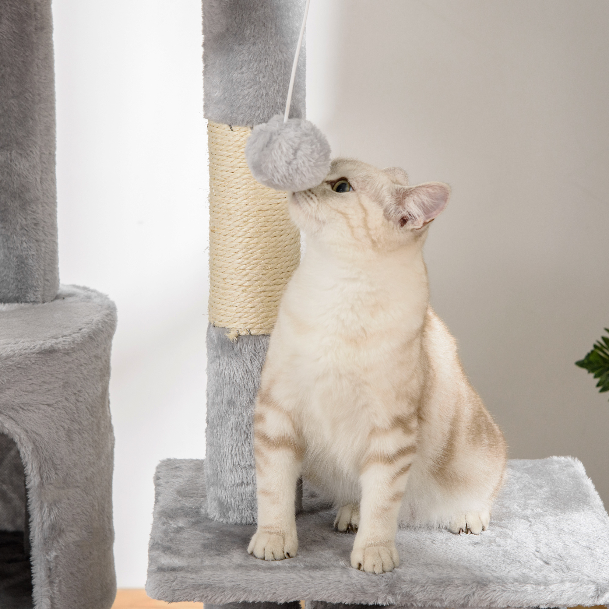 Arbre à chat du sol au plafond, tour à chat réglable en hauteur de 240-260 cm à plusieurs niveaux, gris clair – vue 8