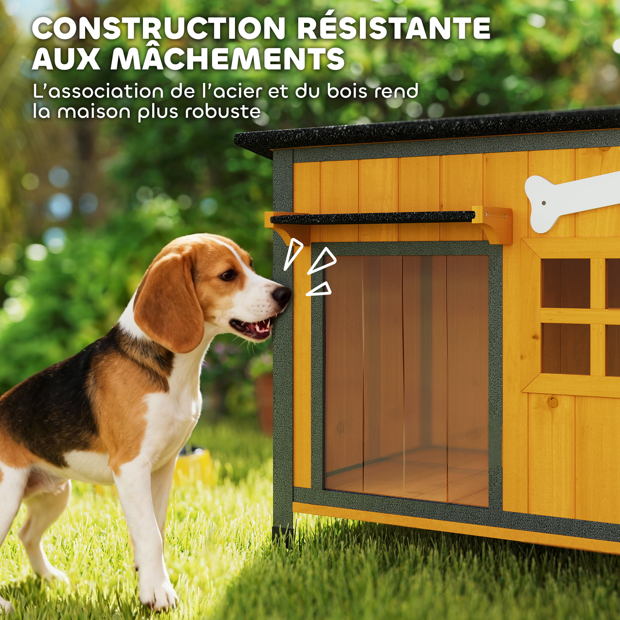 Niche pour chien extérieure résistante aux intempéries cabane pour chien avec plancher amovible – vue de détail