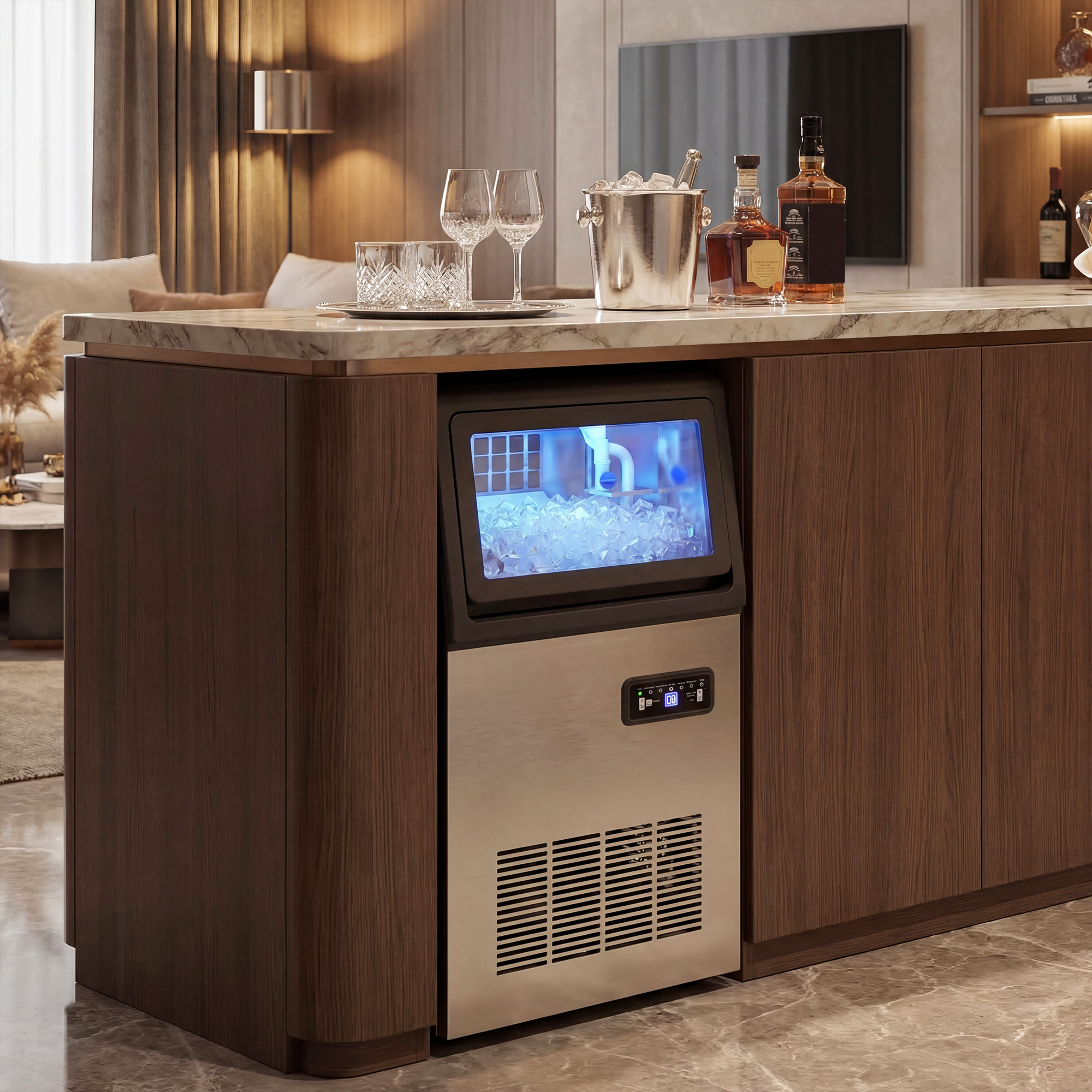Machine à glaçons commerciale 36 kg/24h, acier inoxydable, ice maker, capacité 5,5 kg, 36 cubes par 10 minutes, – vue supplémentaire