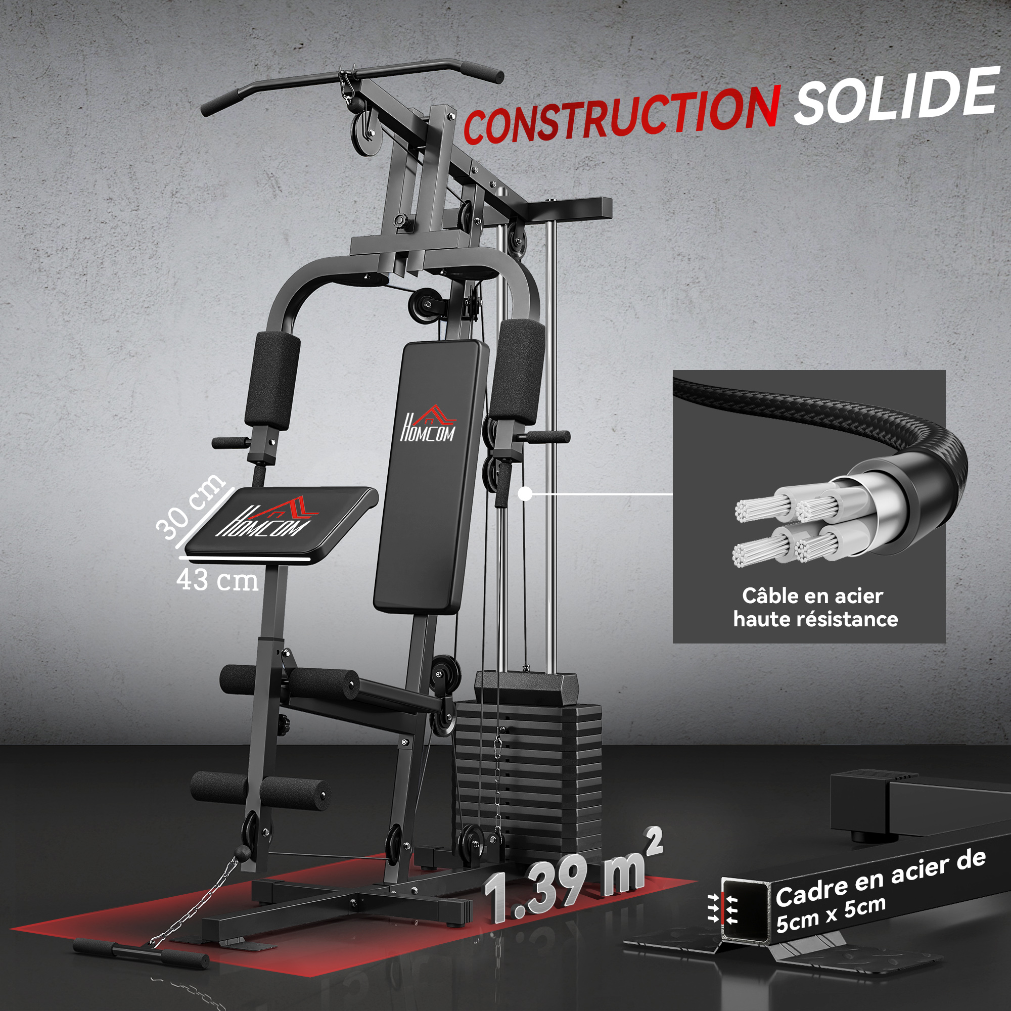 Station de Musculation Multifonction 65 kg avec Poulies – vue 6