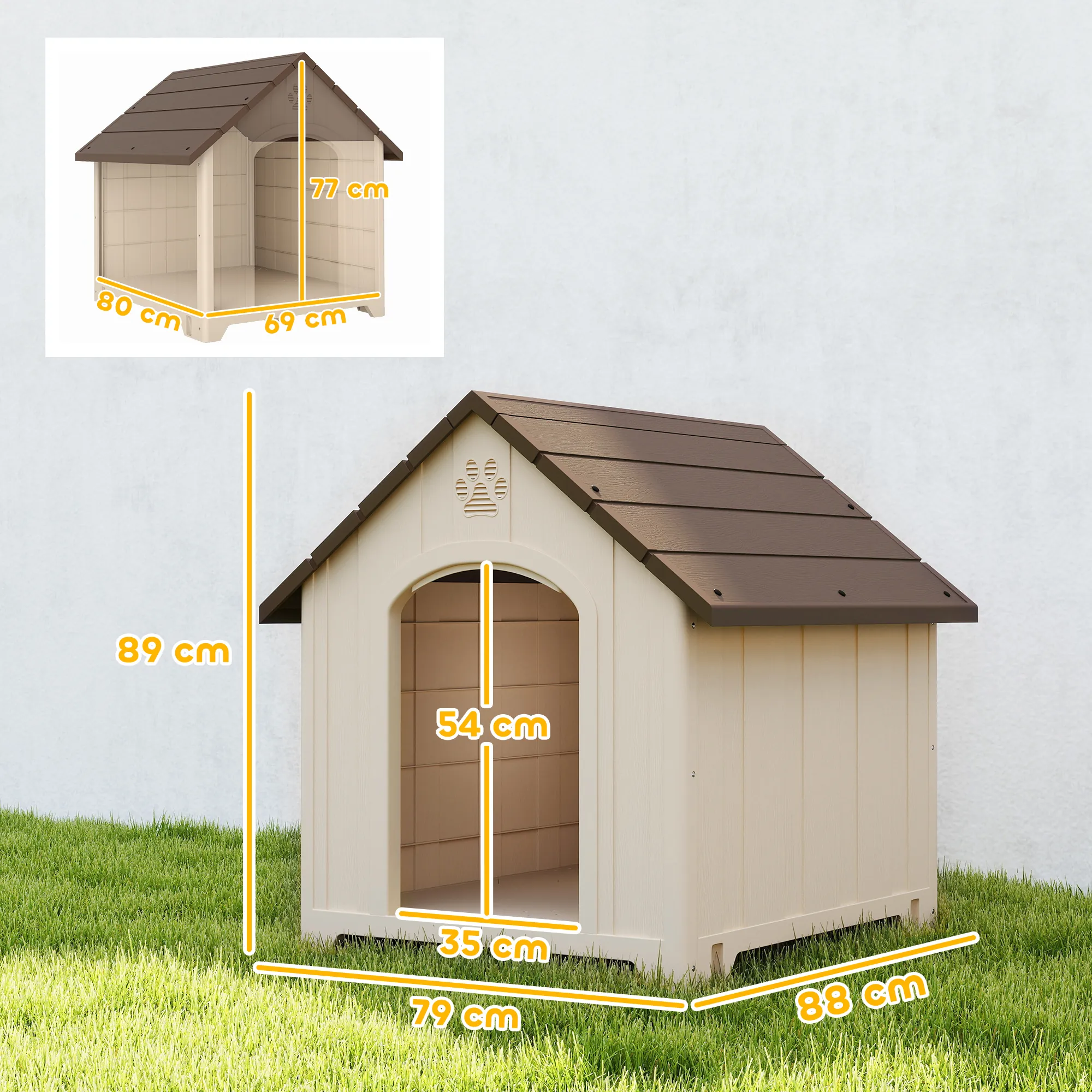 Niche pour chien extérieur, maison chien en polypropylène imperméable, ventilé, plancher surélevé, beige - Afbeelding 8