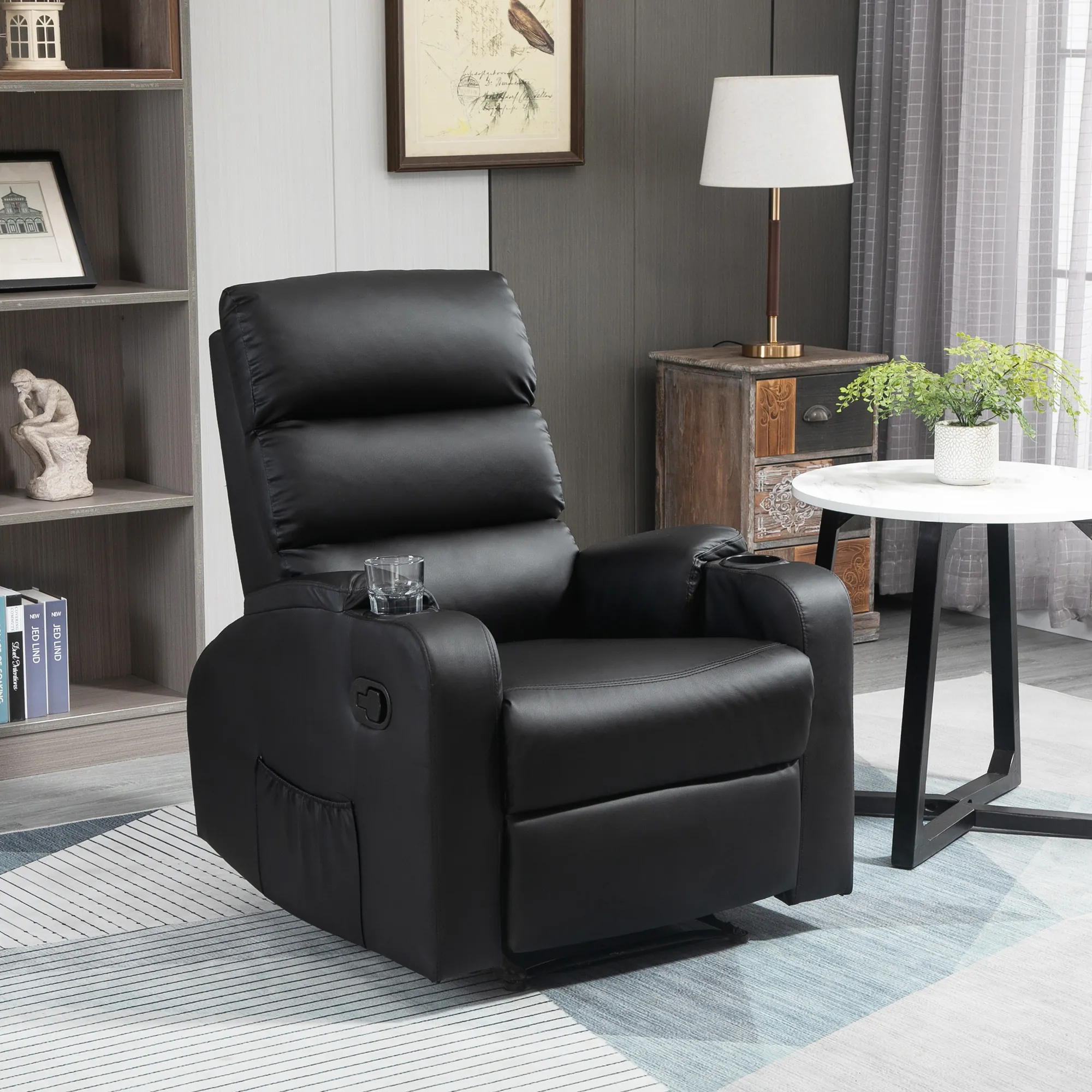 Fauteuil Relax Manuel Inclinable avec Repose-Pieds & Porte-Gobelets – Noir – Bild 10