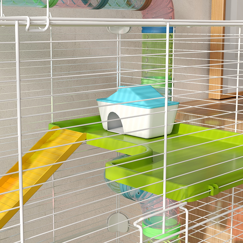 Grande cage pour hamsters cage pour rongeur 5 niveaux avec tunnels abreuvoir roue maisonnette échelles – vue 9