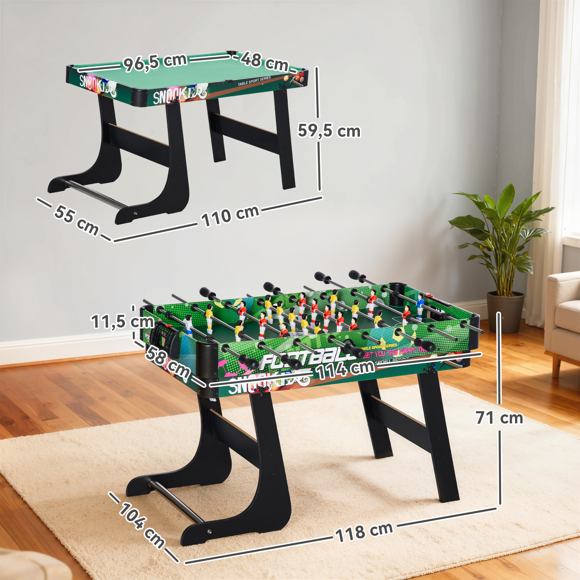 Table Multi-Jeux 6-en-1 Pliable – Baby-Foot, Billard, Ping-Pong, Hockey & Jeux d’Anneaux – 118 cm – autre vue
