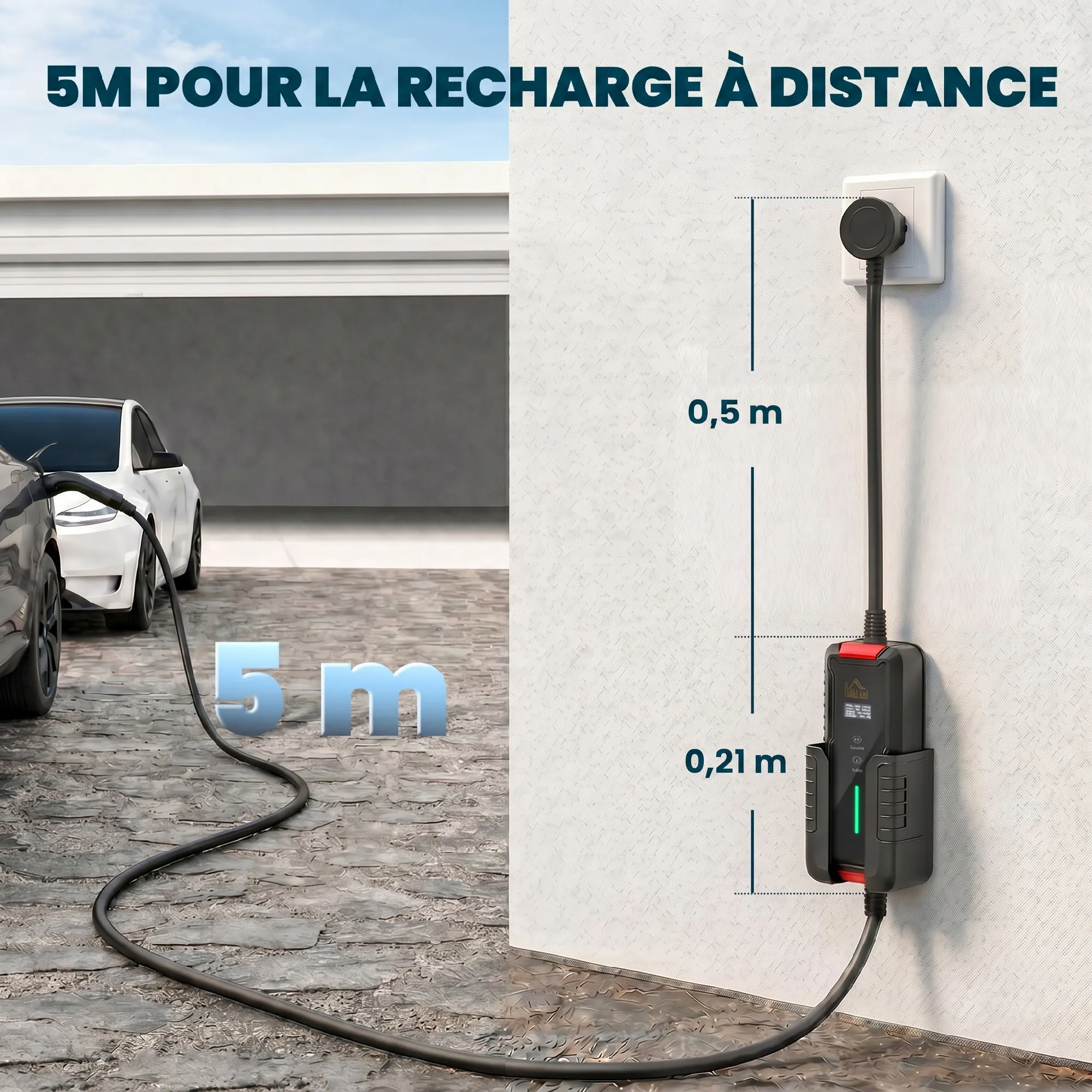 Chargeur voiture électrique Type 2 3,7 kW 16 A avec câble 5 m – noir - Afbeelding 3
