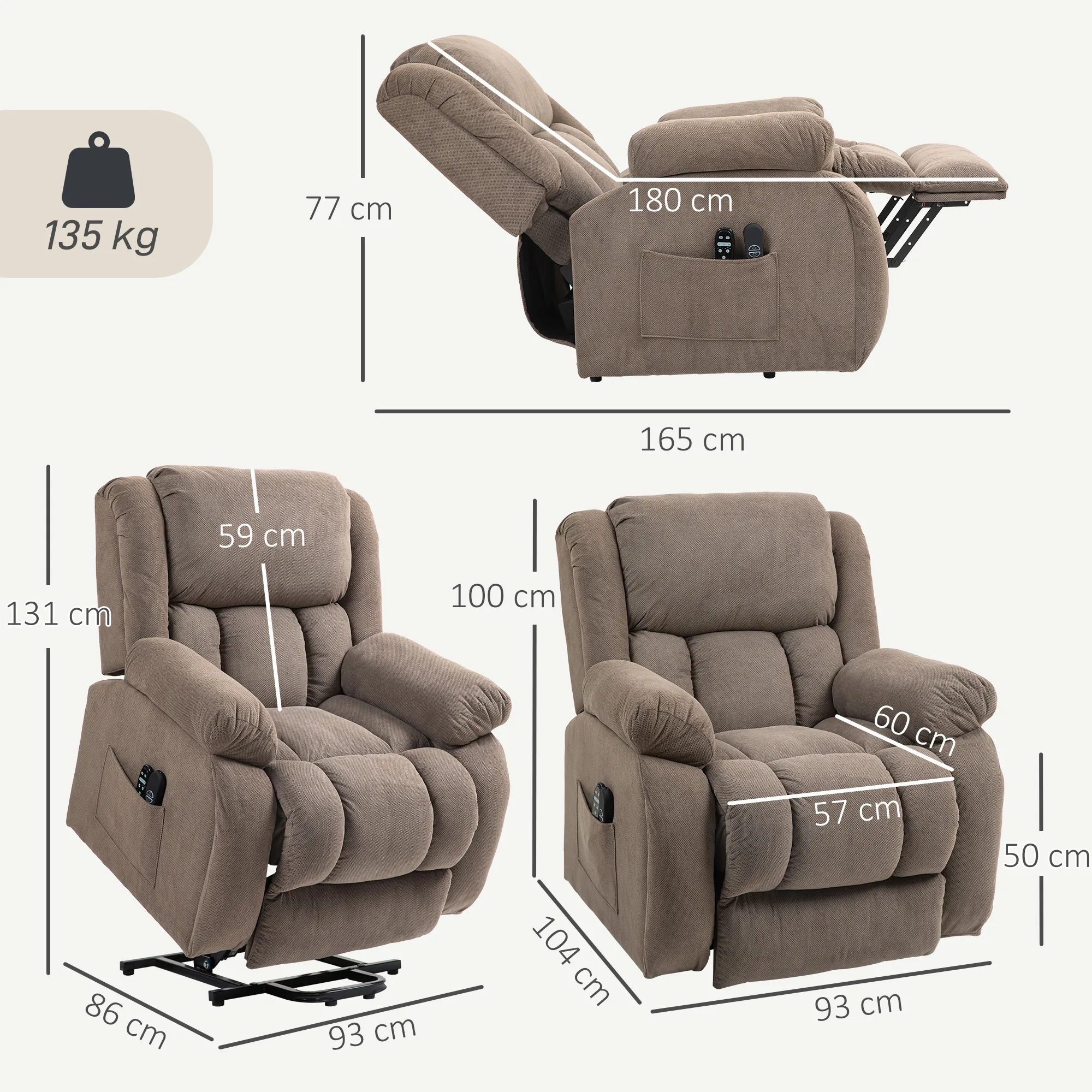 Fauteuil Releveur Électrique avec Massage et Chauffage – Marron – autre vue