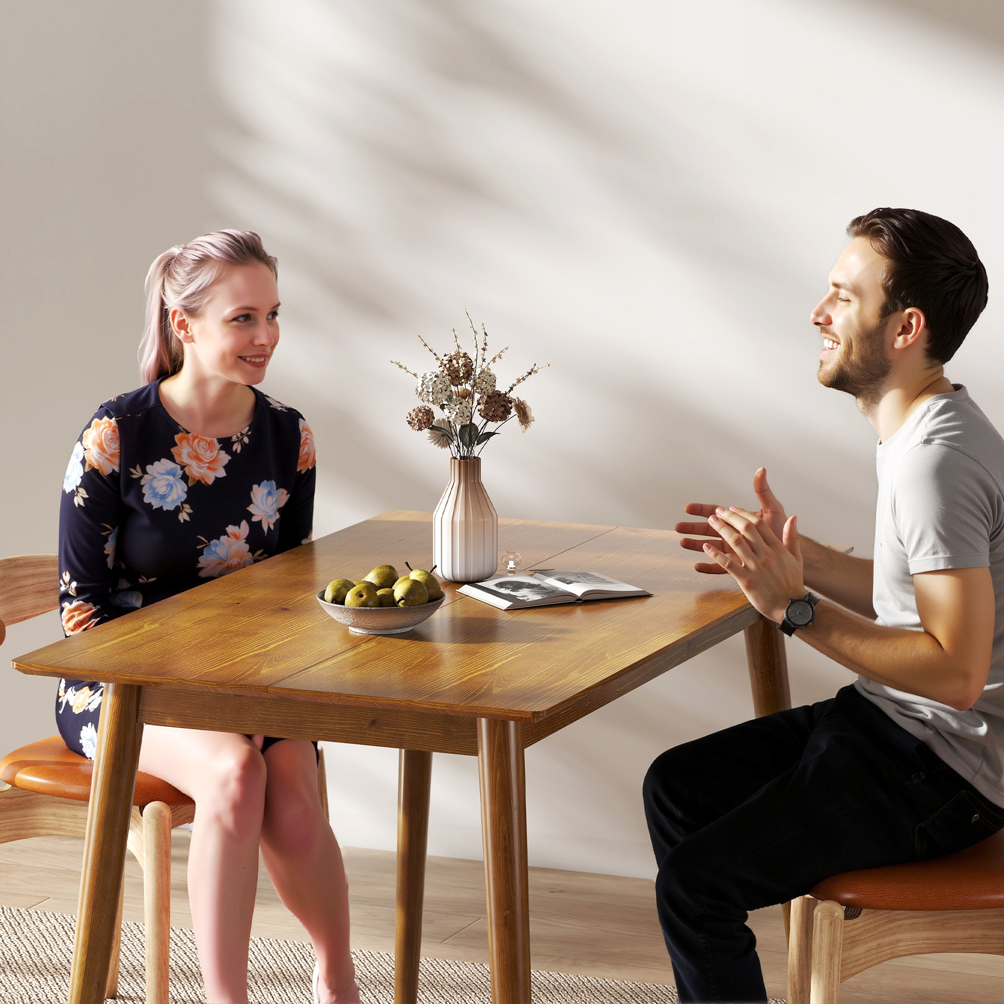 Table de Salle à Manger 4 Personnes en Bois de Pin – 120 × 75 × 76 cm – Marron – vue 8