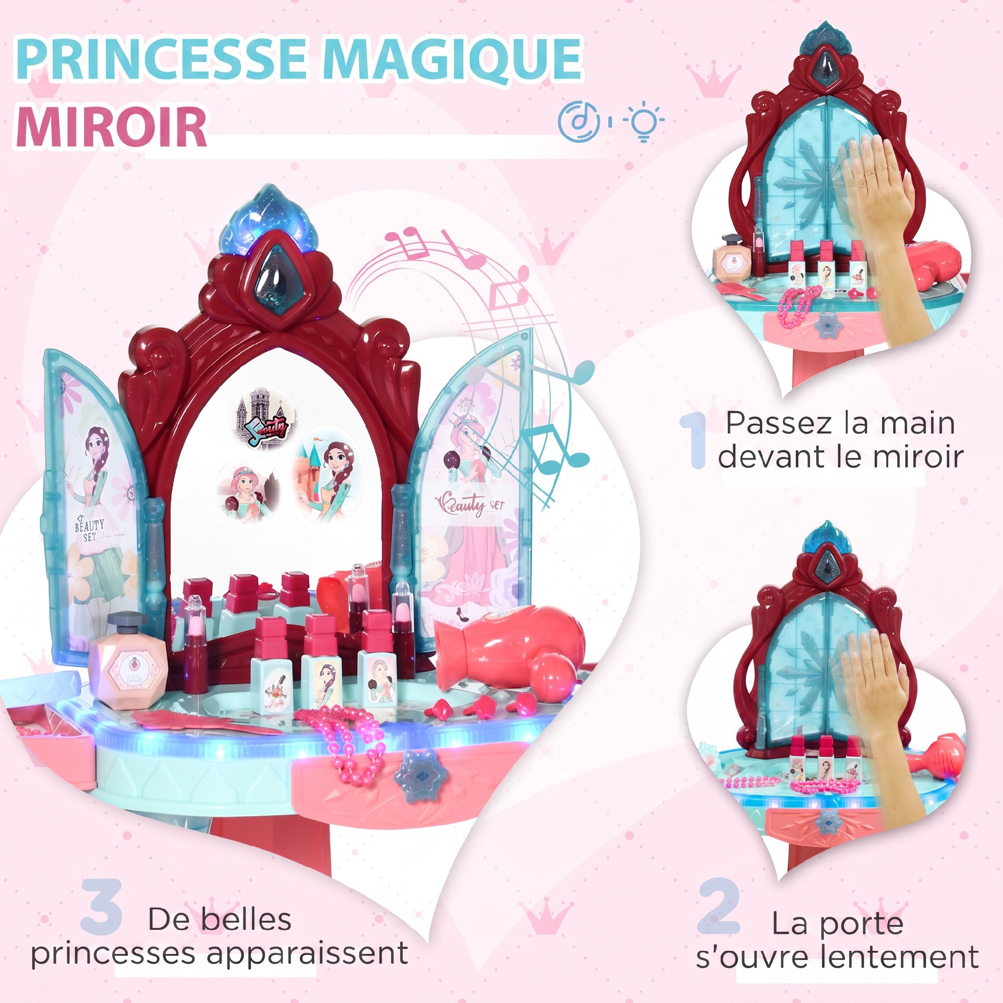 Coiffeuse Enfant avec Miroir Magique, Musique et Accessoires – 3 à 6 Ans – vue de détail