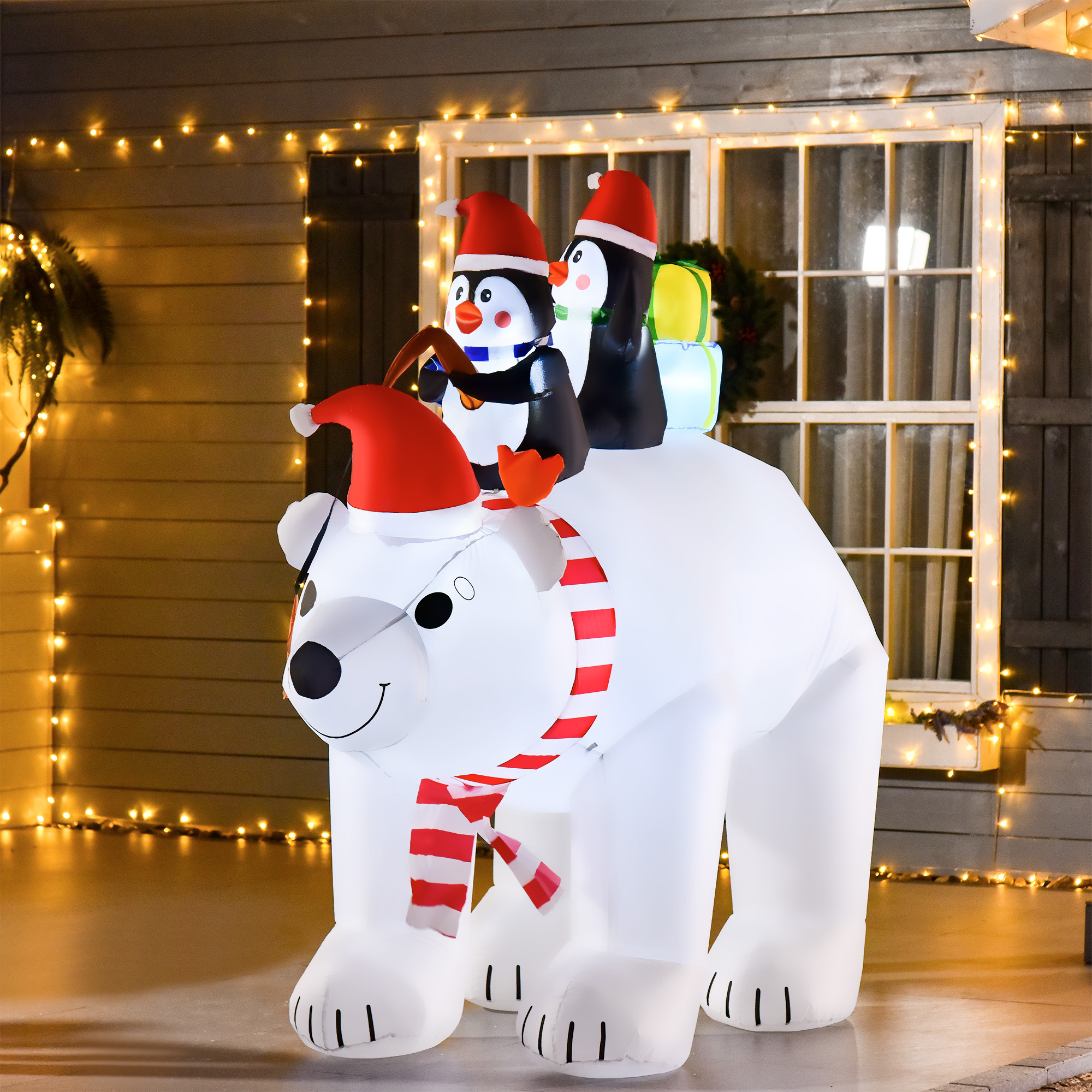Ours polaire gonflable de Noël 206 cm avec 2 pingouins et LED – HOMCOM – vue supplémentaire