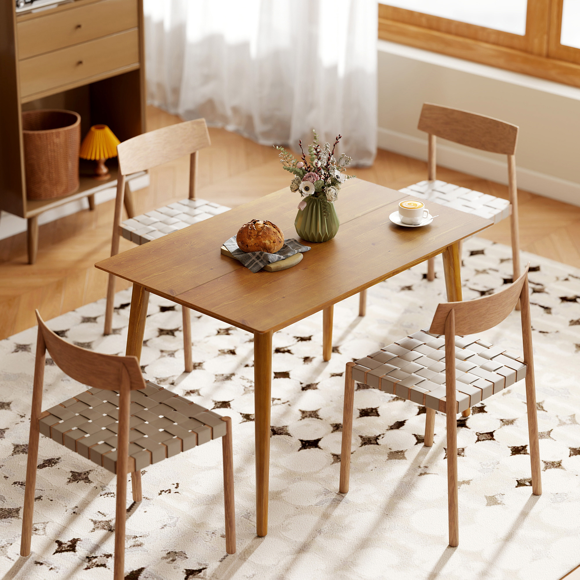 Table de Salle à Manger 4 Personnes en Bois de Pin – 120 × 75 × 76 cm – Marron – vue supplémentaire