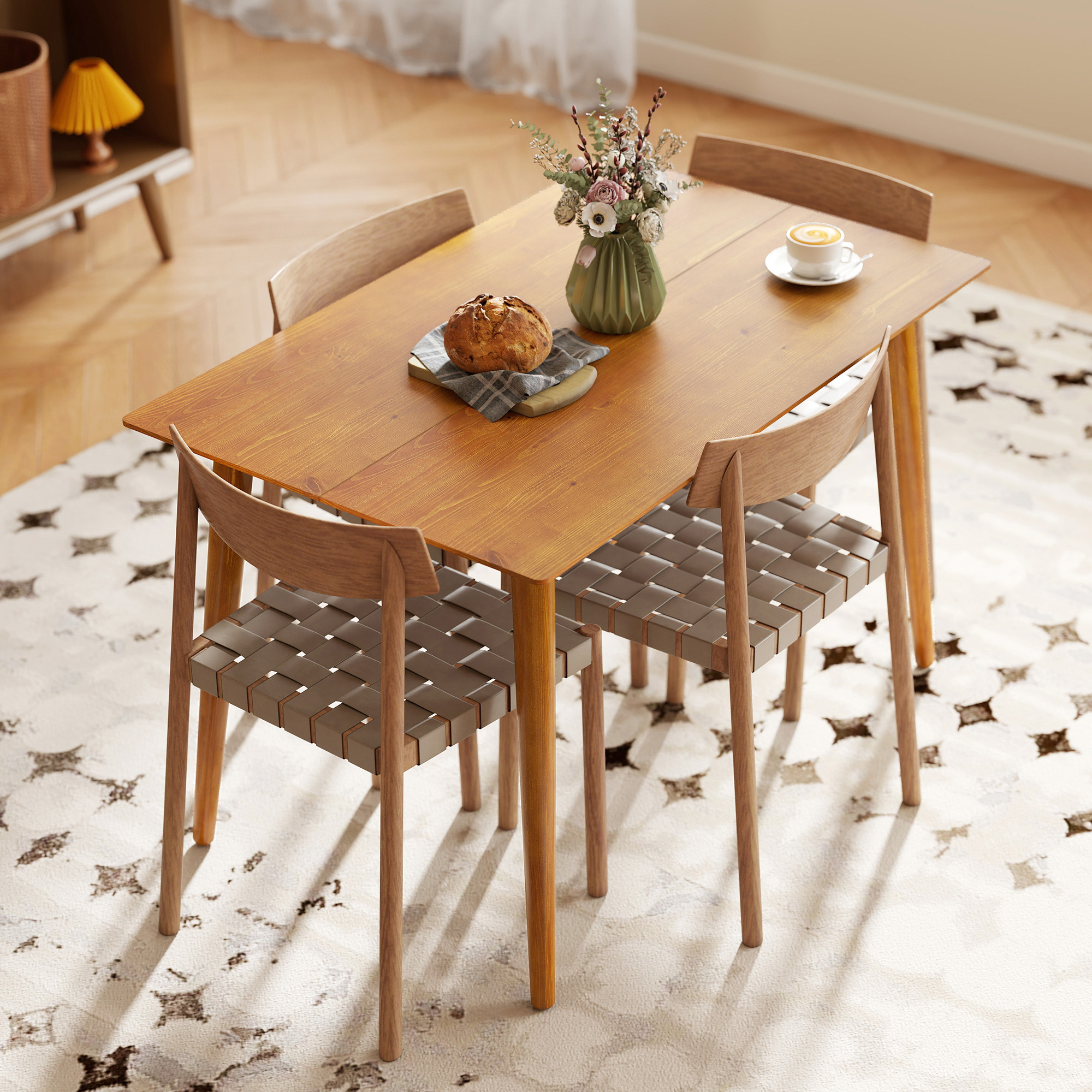 Table de Salle à Manger 4 Personnes en Bois de Pin – 120 × 75 × 76 cm – Marron – vue 7