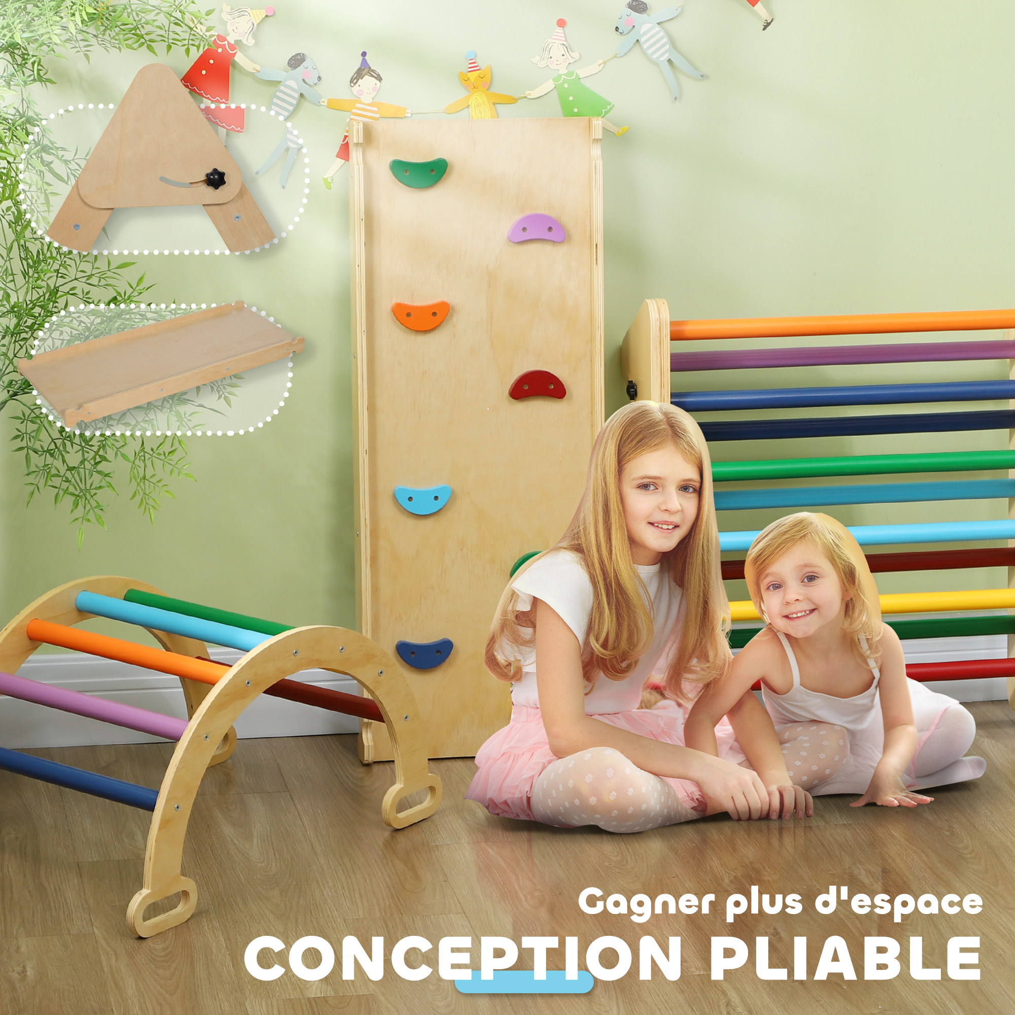 Triangle d’Escalade Enfant 5-en-1 avec Rampe, Toboggan & Bascule – Multicolore – vue 7
