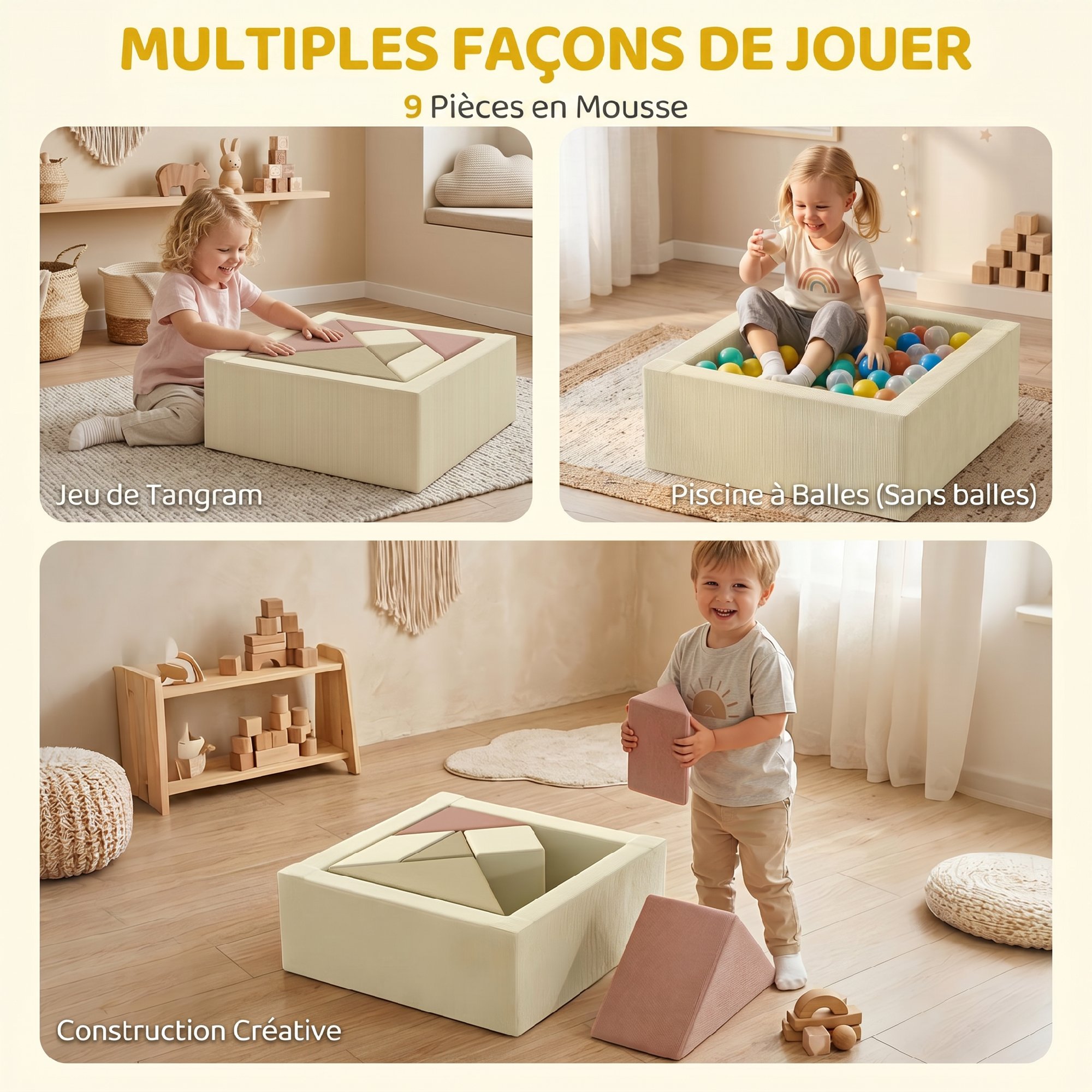 Parcours de Motricité Enfant 9 Pièces en Mousse avec Tapis & Blocs Modulables – Multicolore – vue de détail