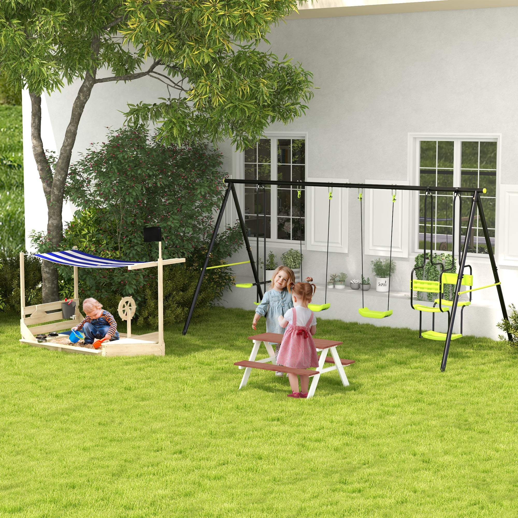 Portique Balançoire 4 Agrès – 2 Balançoires & 2 Face-à-Face – 3,55 m – vue 9