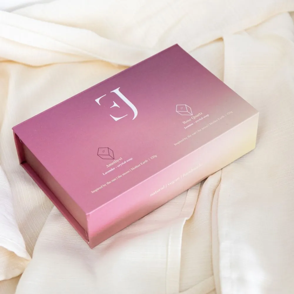 Coffret de 2 savons artisanaux avec cristaux – Améthyste & Quartz rose - Image 3