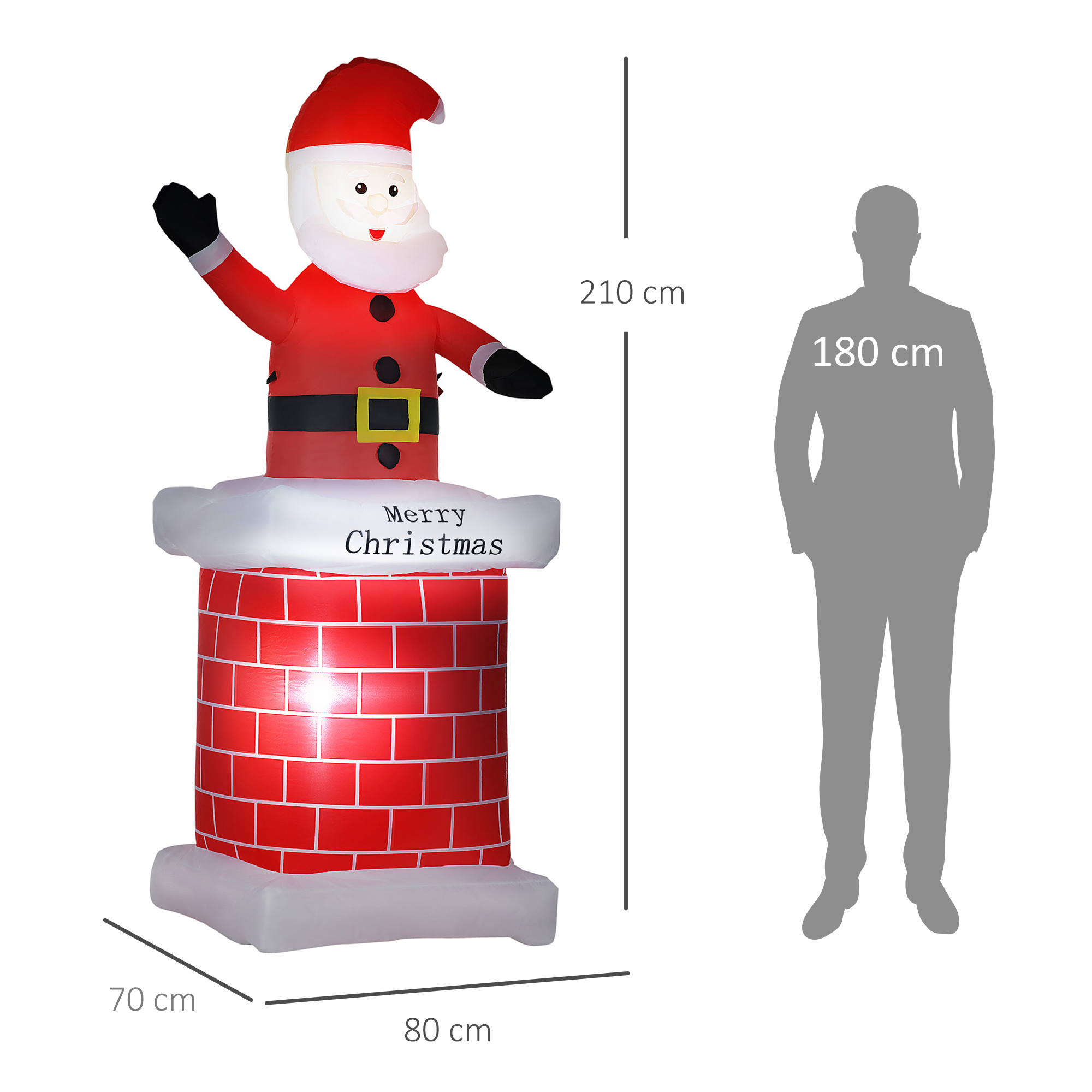Père Noël gonflable avec cheminée 210 cm et LED – HOMCOM – autre vue