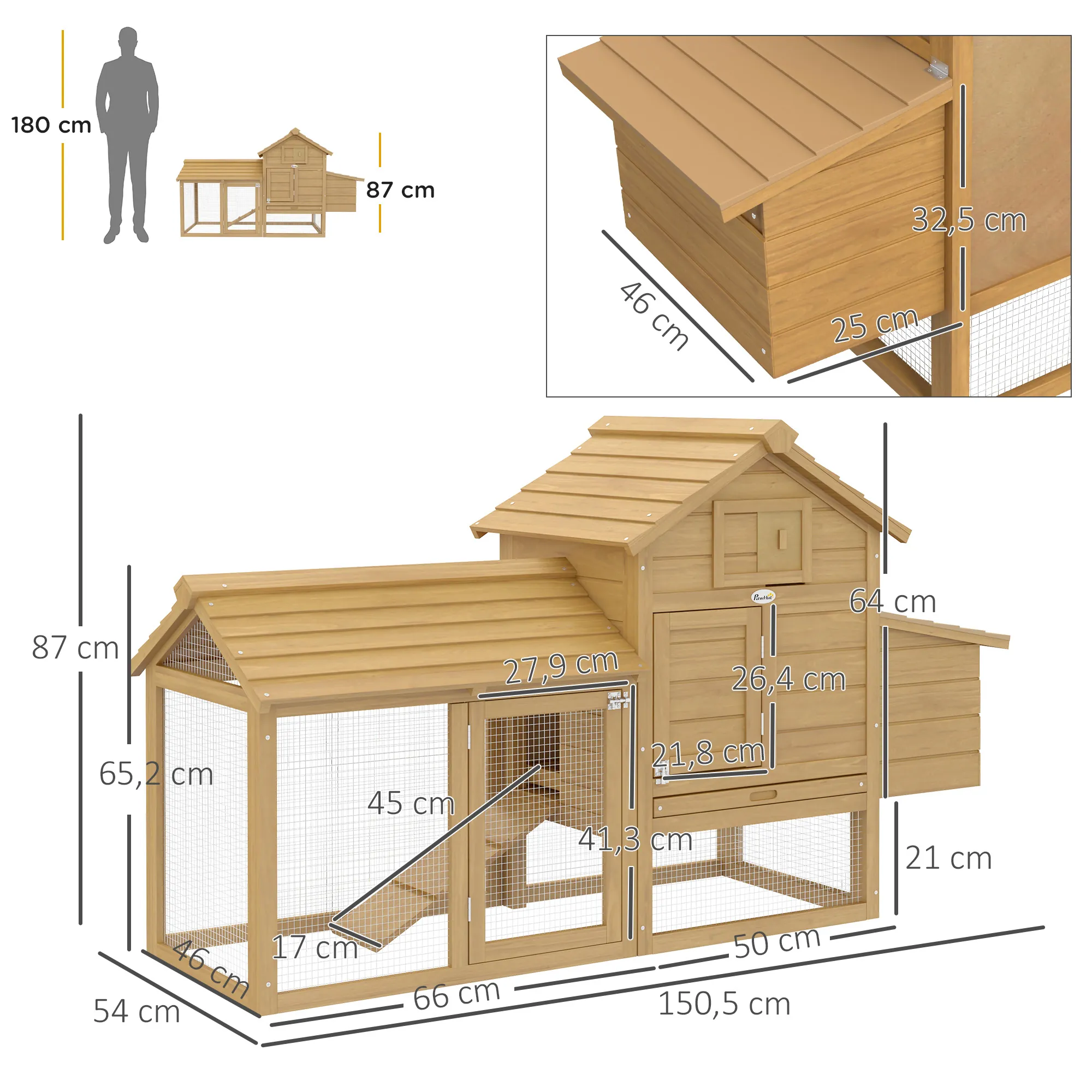 Poulailler Cottage en Bois avec Enclos, Pondoir & Tiroir – 151 cm – Bild 3