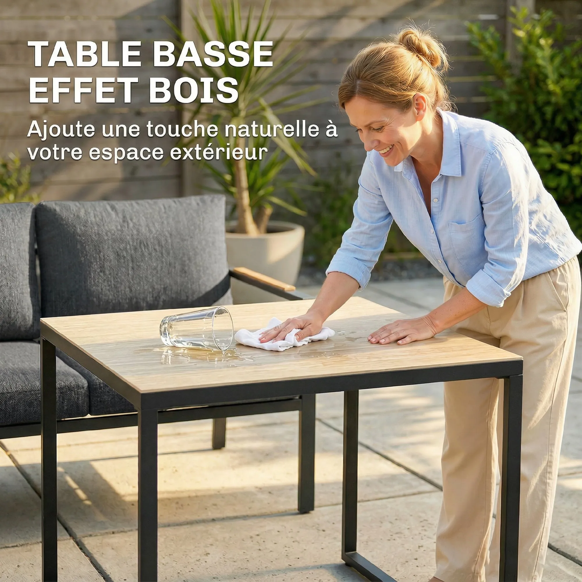 Salon de Jardin 5 Places avec Coussins & Table Basse – Gris Foncé – vue 6