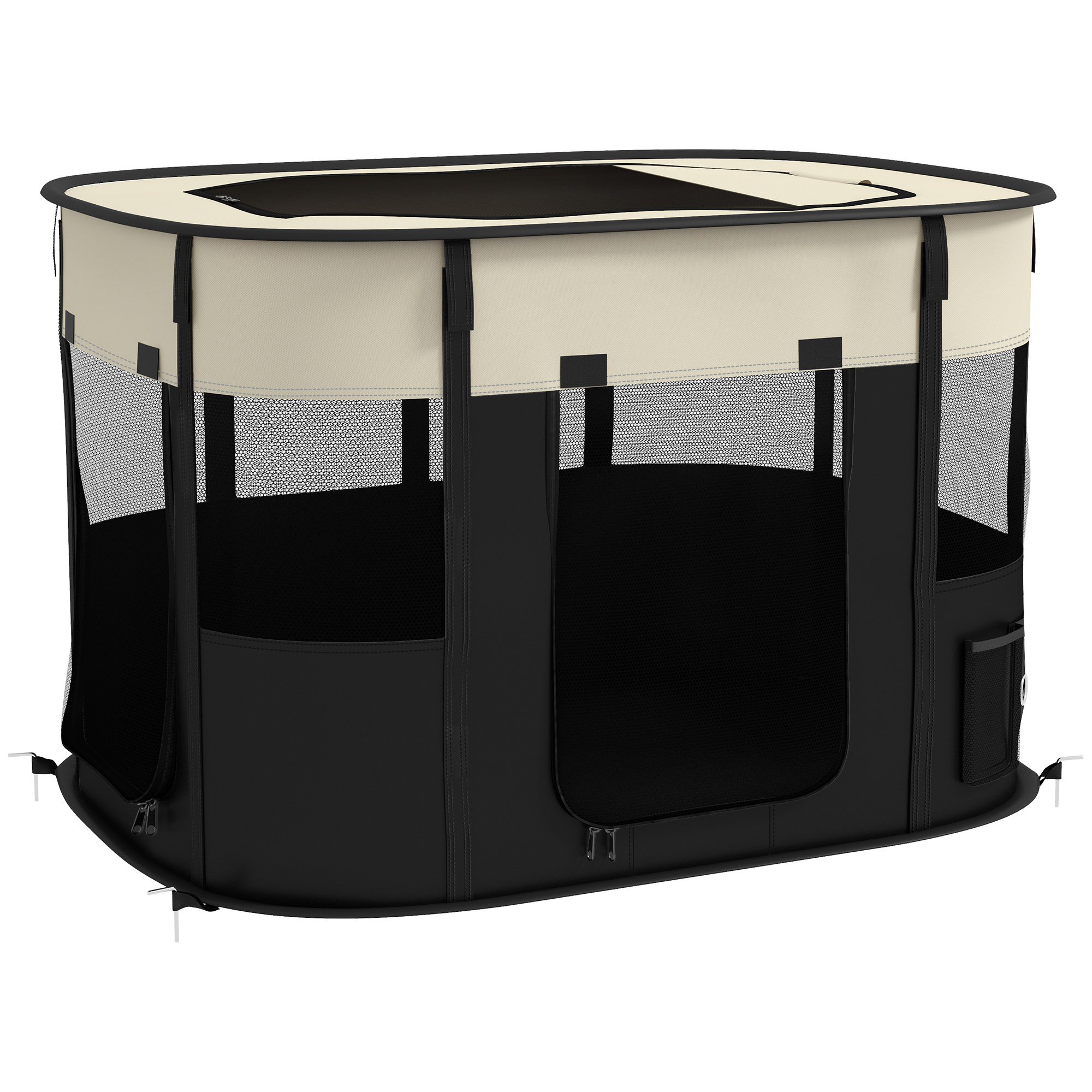 Parc enclos pliable pour chien chat petits animaux en tissu Oxford avec rangement 94 x 74 x 60 cm blanc crème et noir