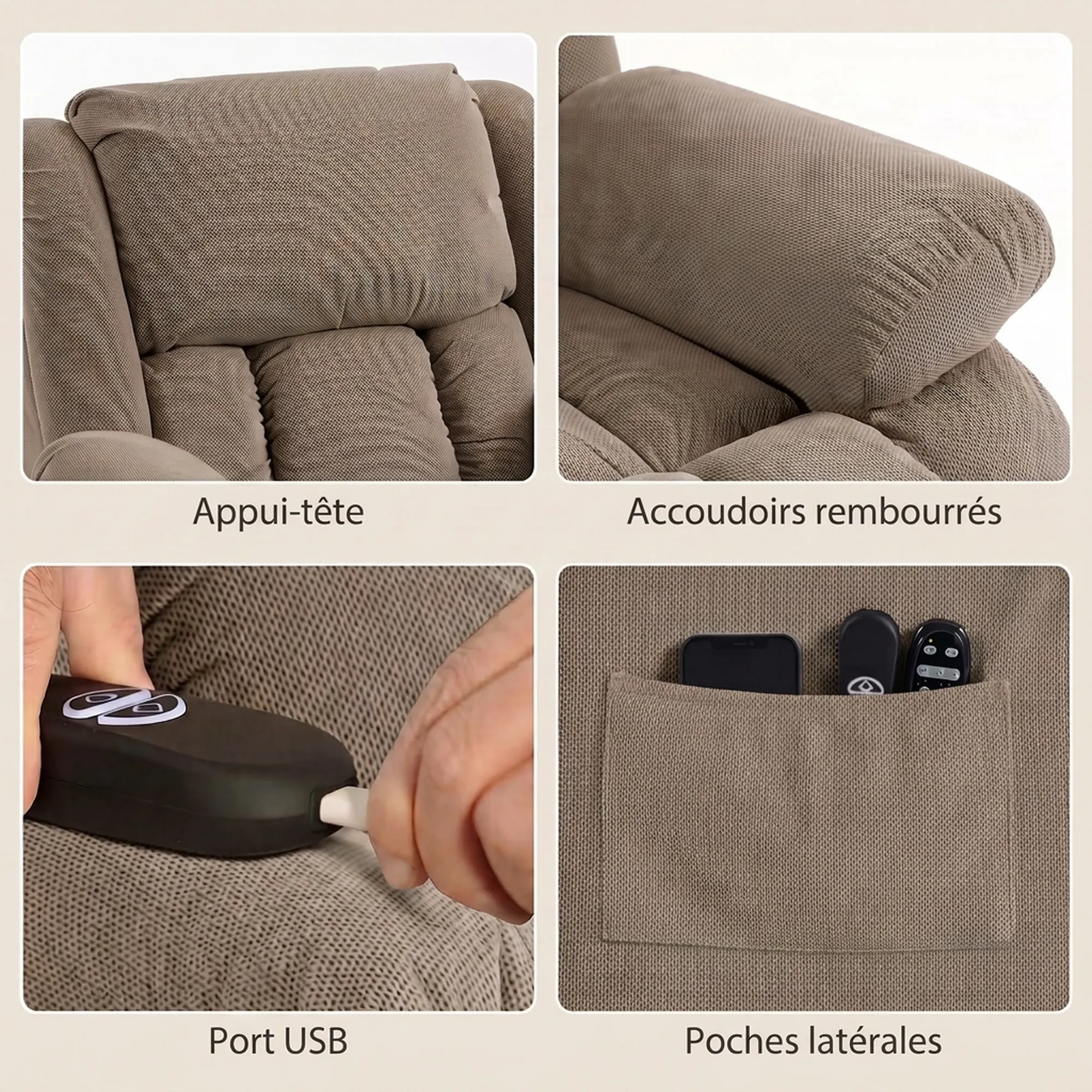 Fauteuil Releveur Électrique avec Massage et Chauffage – Marron – vue 7