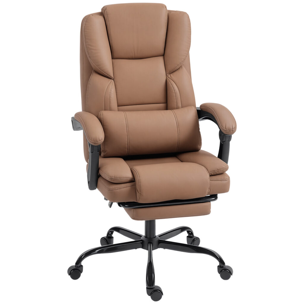Fauteuil de Bureau Ergonomique Inclinable avec Repose-Pieds – Marron