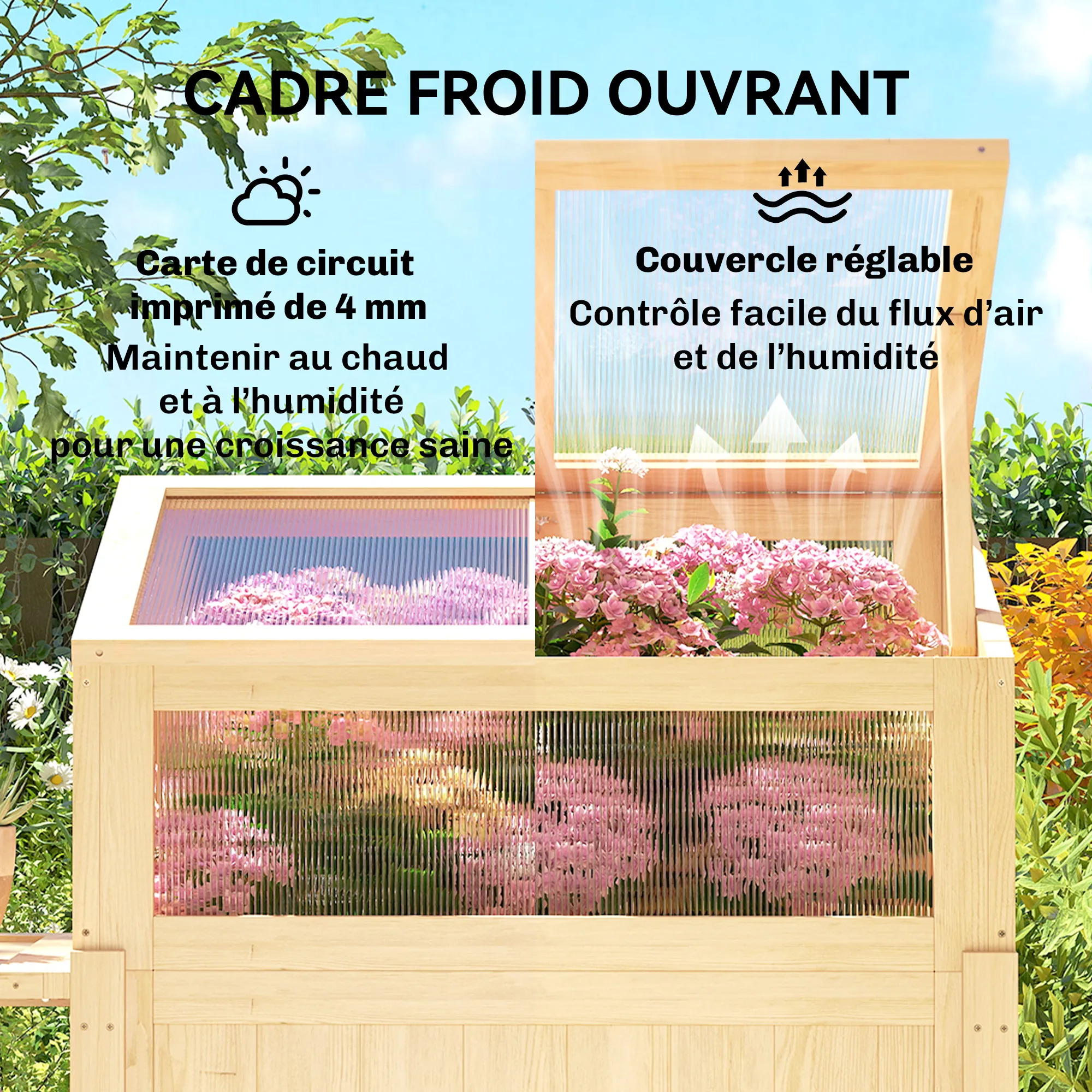 Carré Potager Surélevé avec Serre & Table Pliante – Bois Naturel – vue 5