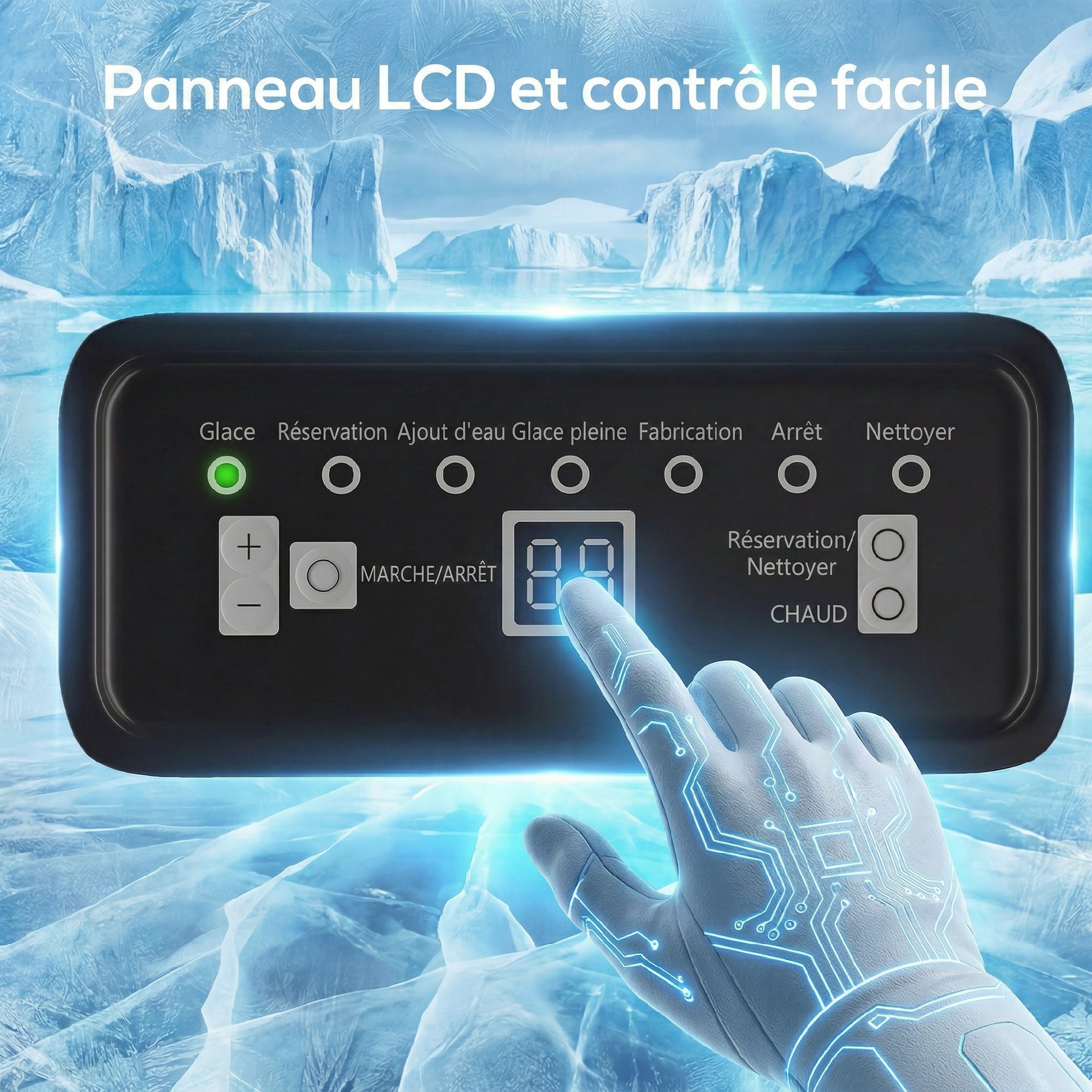 Machine à glaçons commerciale 36 kg/24h, acier inoxydable, ice maker, capacité 5,5 kg, 36 cubes par 10 minutes, – vue 5