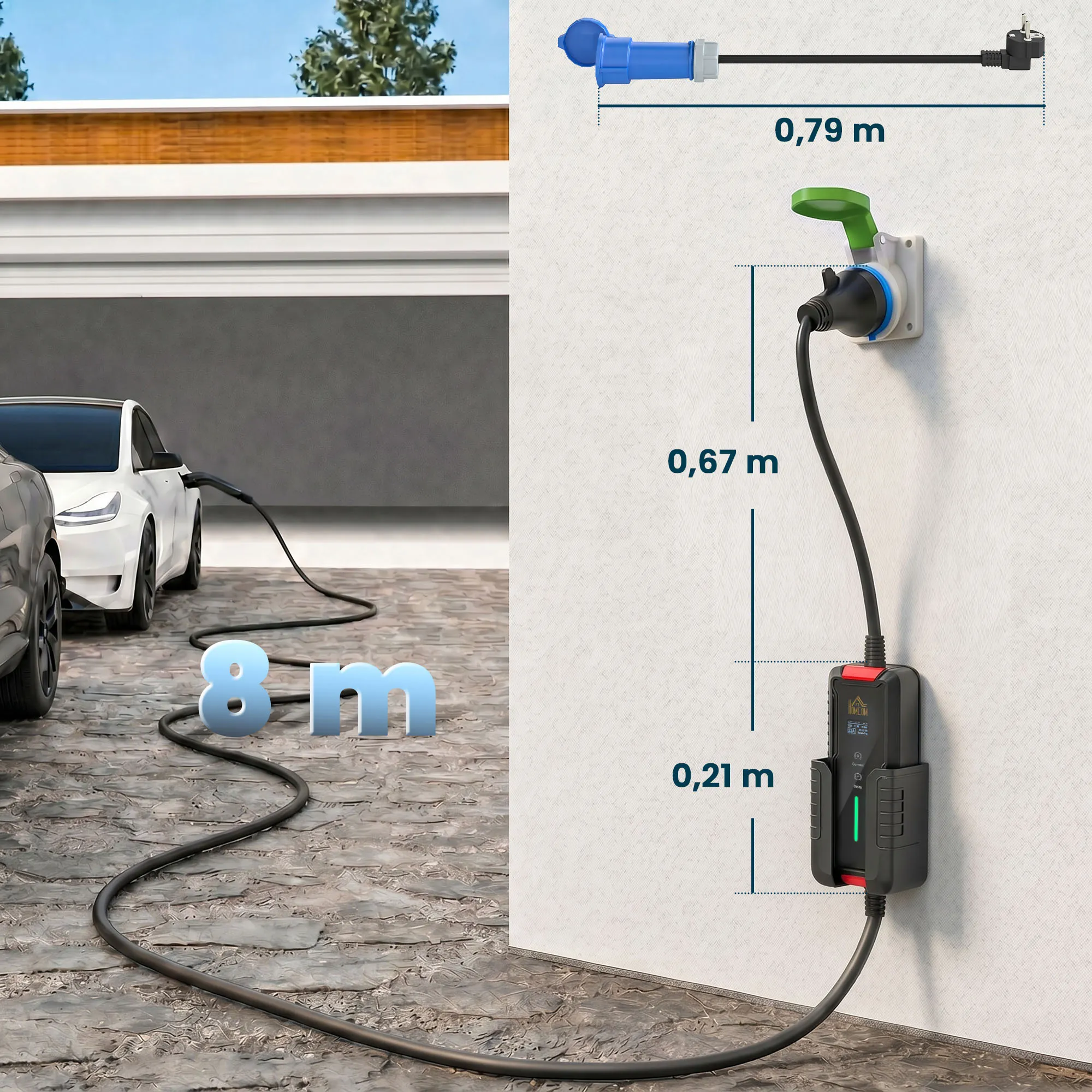Chargeur voiture électrique Type 2 7,4 kW 32 A avec câble 8 m – noir - Afbeelding 3