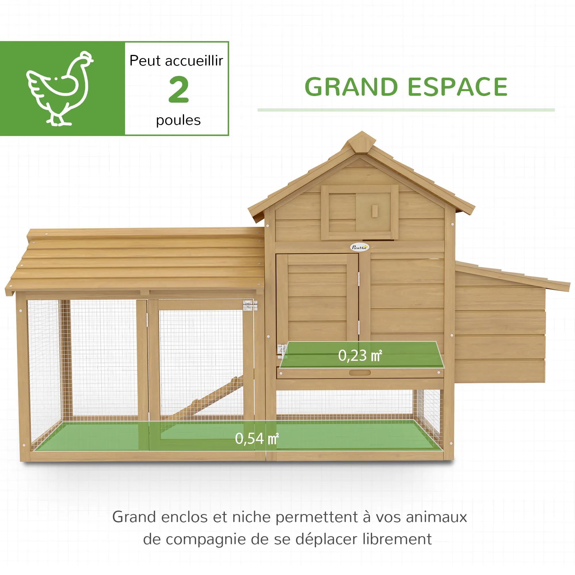 Poulailler Cottage en Bois avec Enclos, Pondoir & Tiroir – 151 cm – Bild 4
