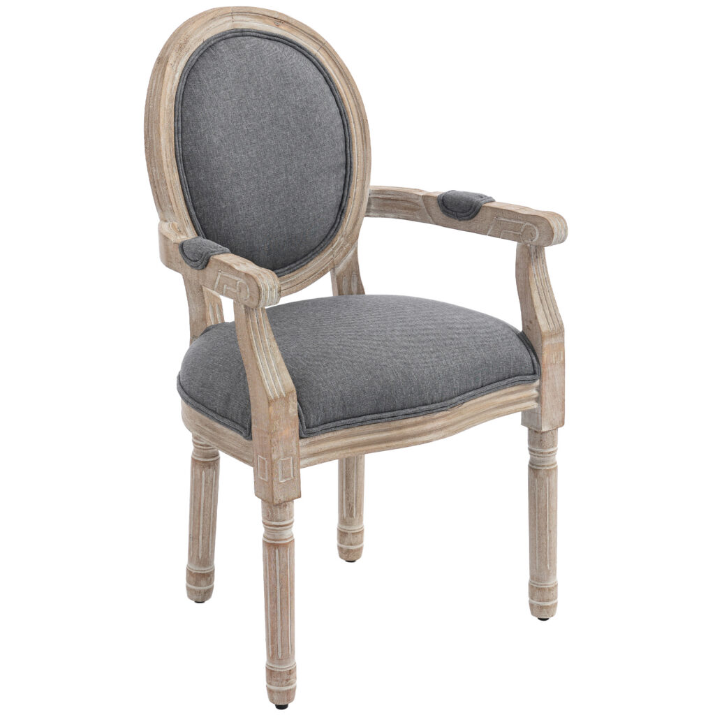 Chaise de Salle à Manger Chaise de Salon médaillon Style Louis XVI Bois Massif patiné sculpté Tissu Lin Gris