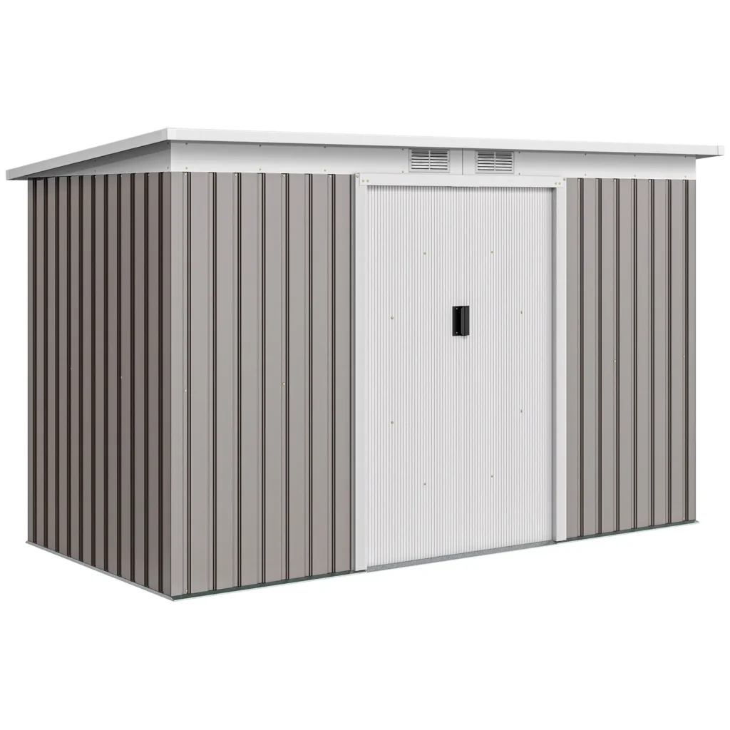 Abri de jardin 3,2 m² remise à outils avec kit de fondation en acier galvanisé 280 x 130 x 172 cm, gris clair