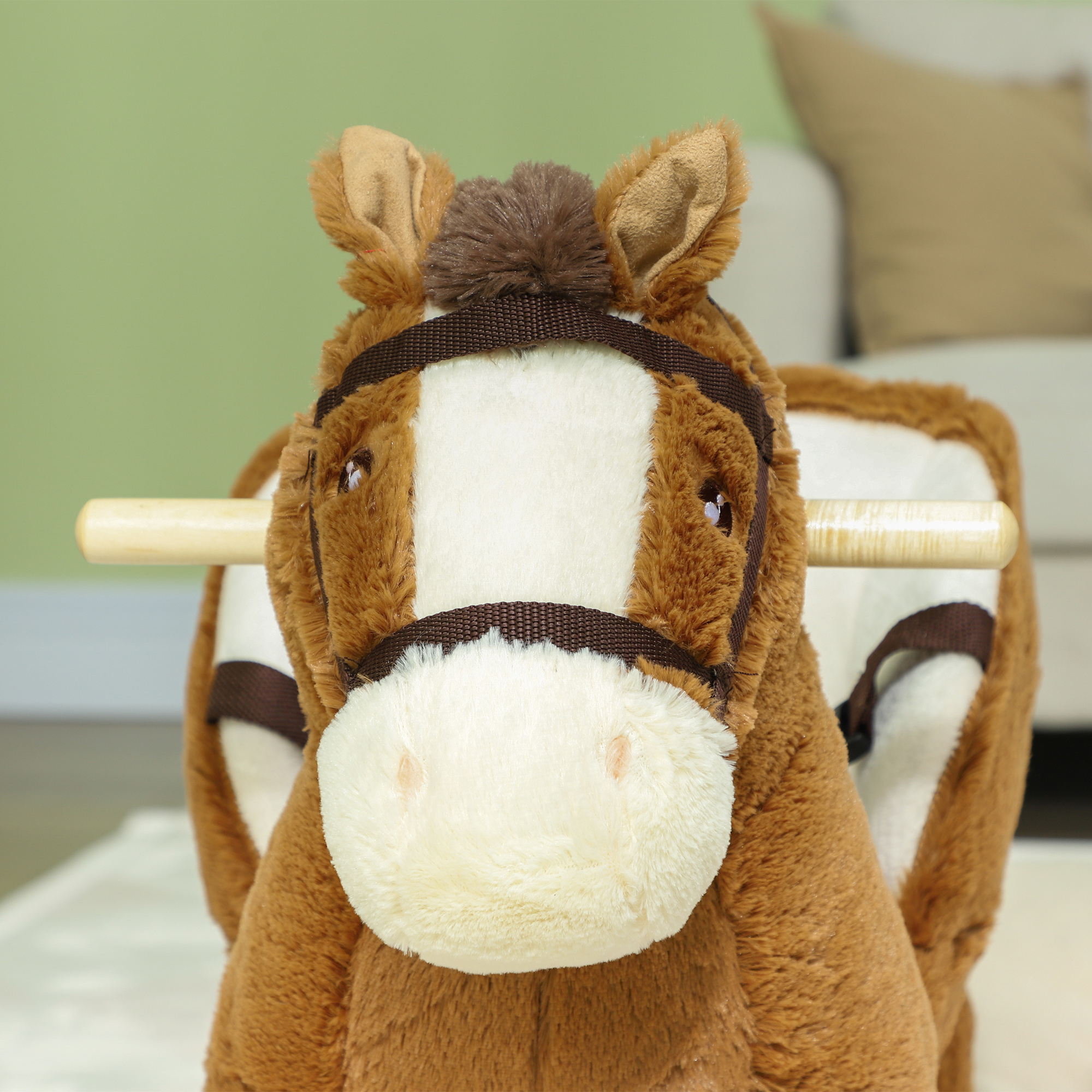 Cheval à Bascule Bébé avec Sons, Ceinture & Repose-Pieds – 18 à 36 Mois – Marron – vue 9