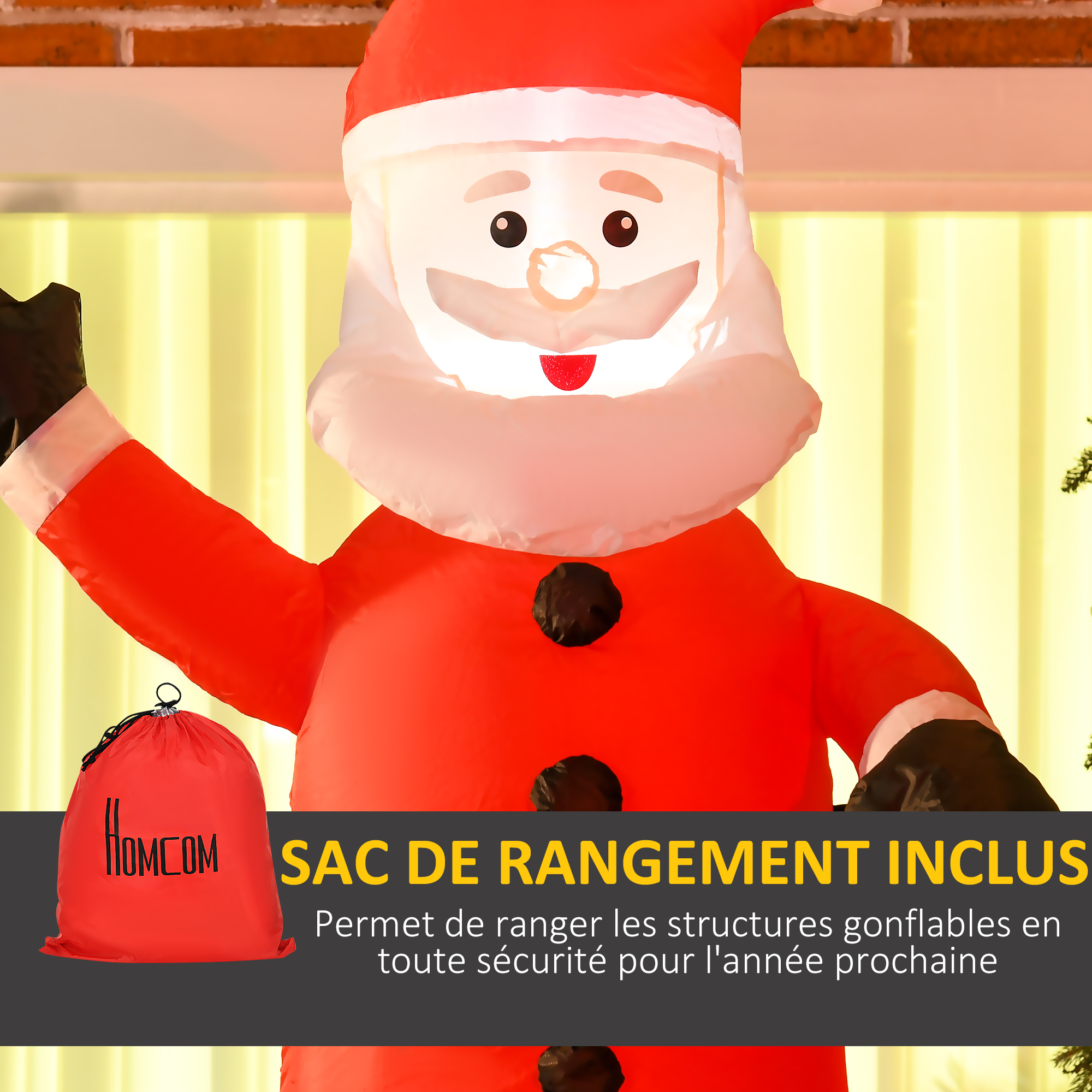 Père Noël gonflable avec cheminée 210 cm et LED – HOMCOM – vue 8