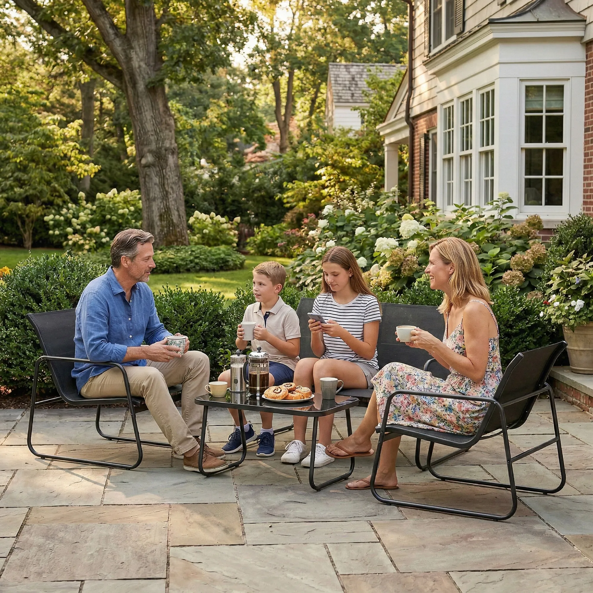 Salon de jardin 4 pièces avec canapé, fauteuils et table basse, gris foncé et noir – vue 8