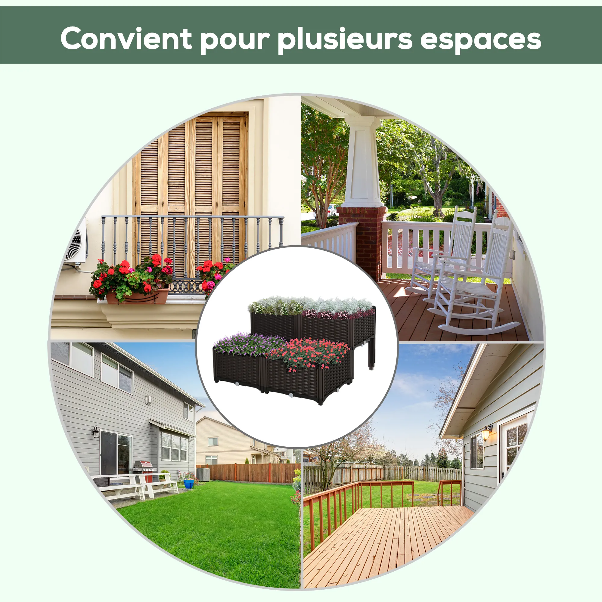 Jardinière sur pieds carré potager 2 étages dim. 80L x 80l x 44H cm insert d'irrigation plastique – vue 8