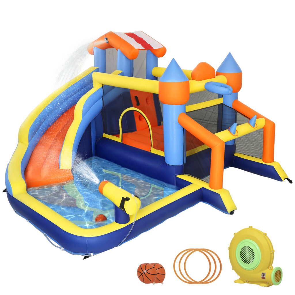 Château Gonflable 8-en-1 avec Souffleur – Toboggan, Trampoline, Piscine & Jeux d’Eau