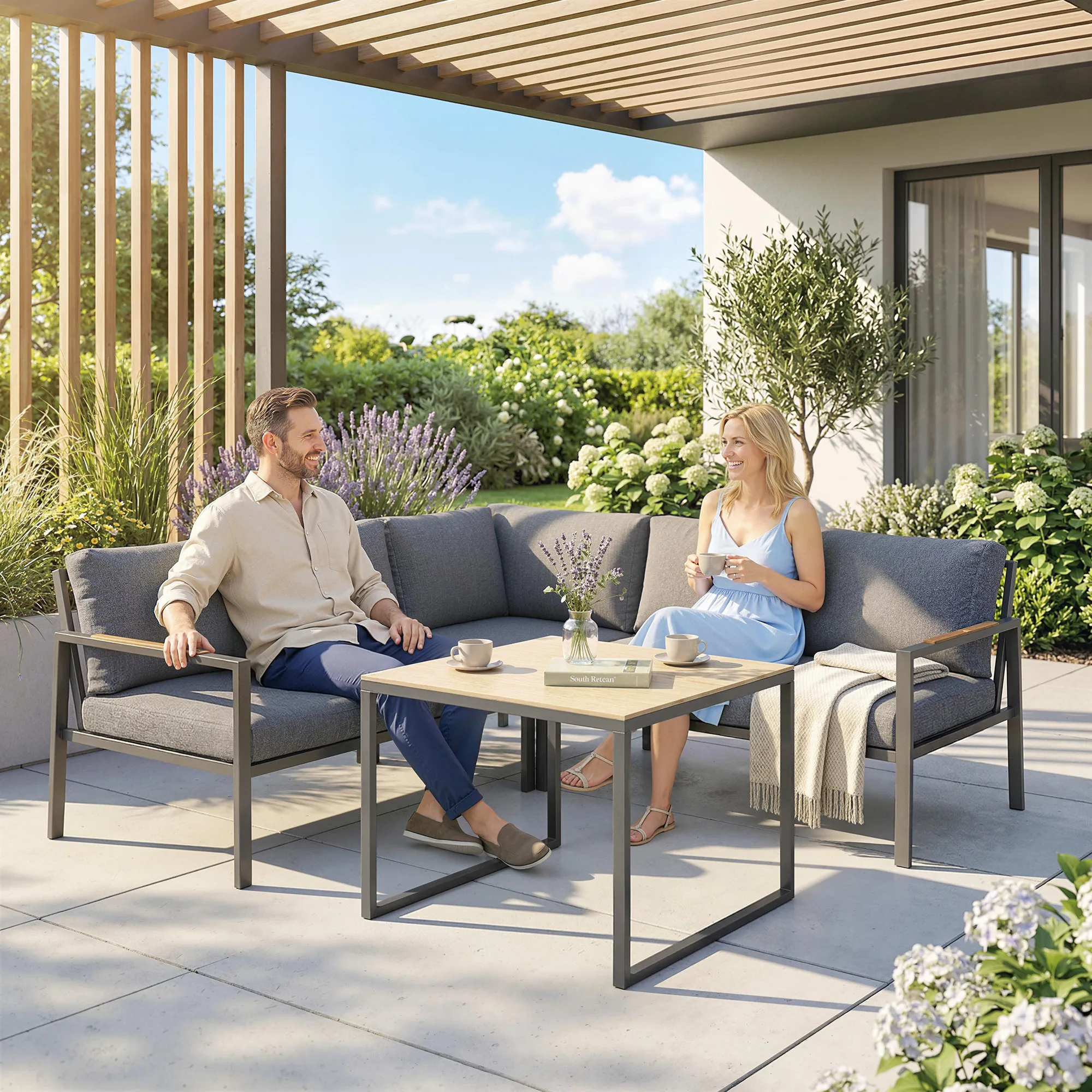 Salon de Jardin 5 Places avec Coussins & Table Basse – Gris Foncé – vue 9