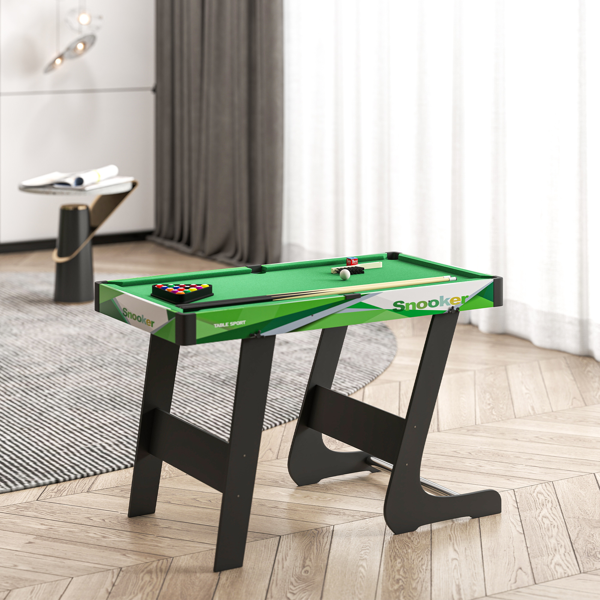 Table de Billard Pliable 104 cm avec Accessoires – 2 Queues & 16 Billes – Tapis Vert – vue 7