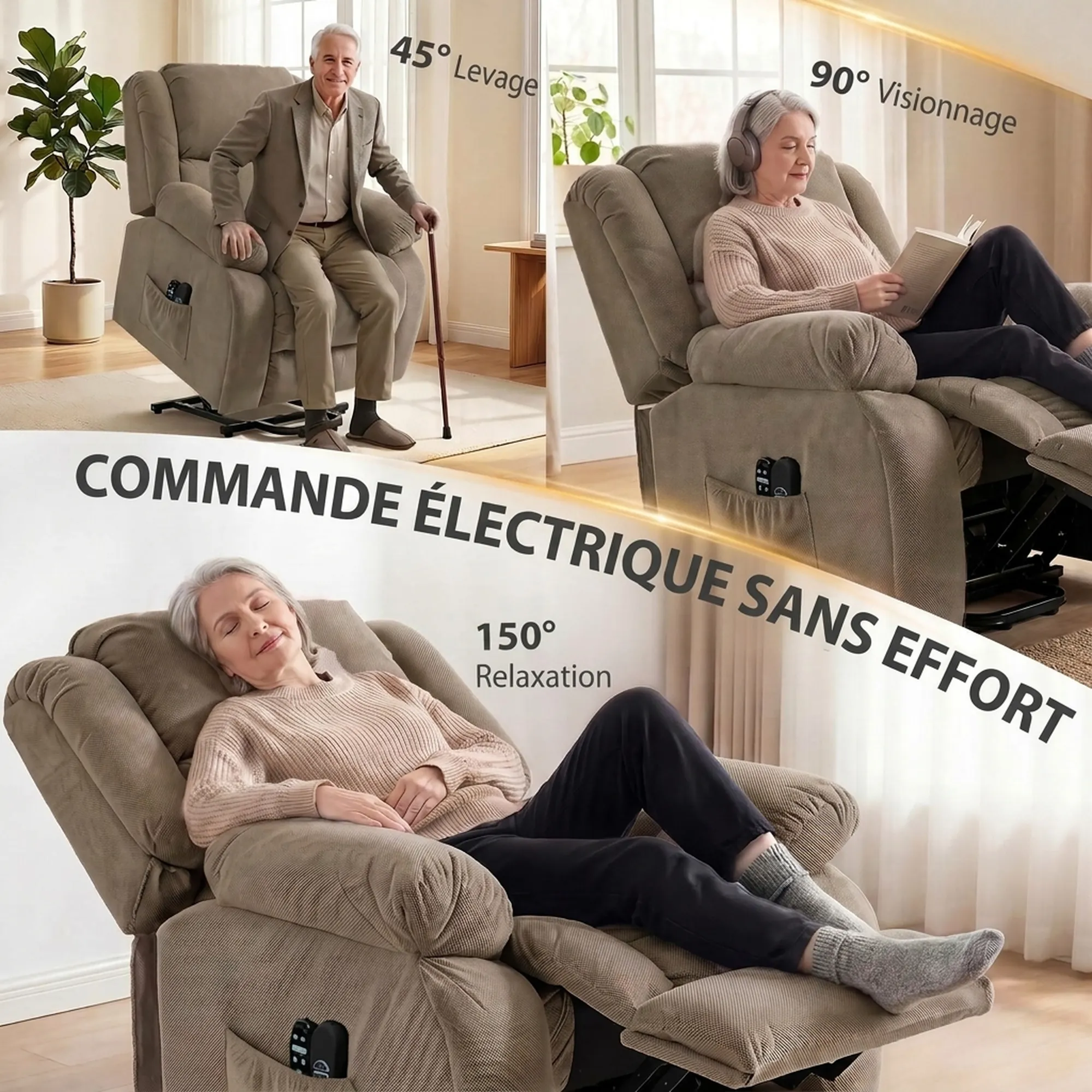 Fauteuil Releveur Électrique avec Massage et Chauffage – Marron – vue 5