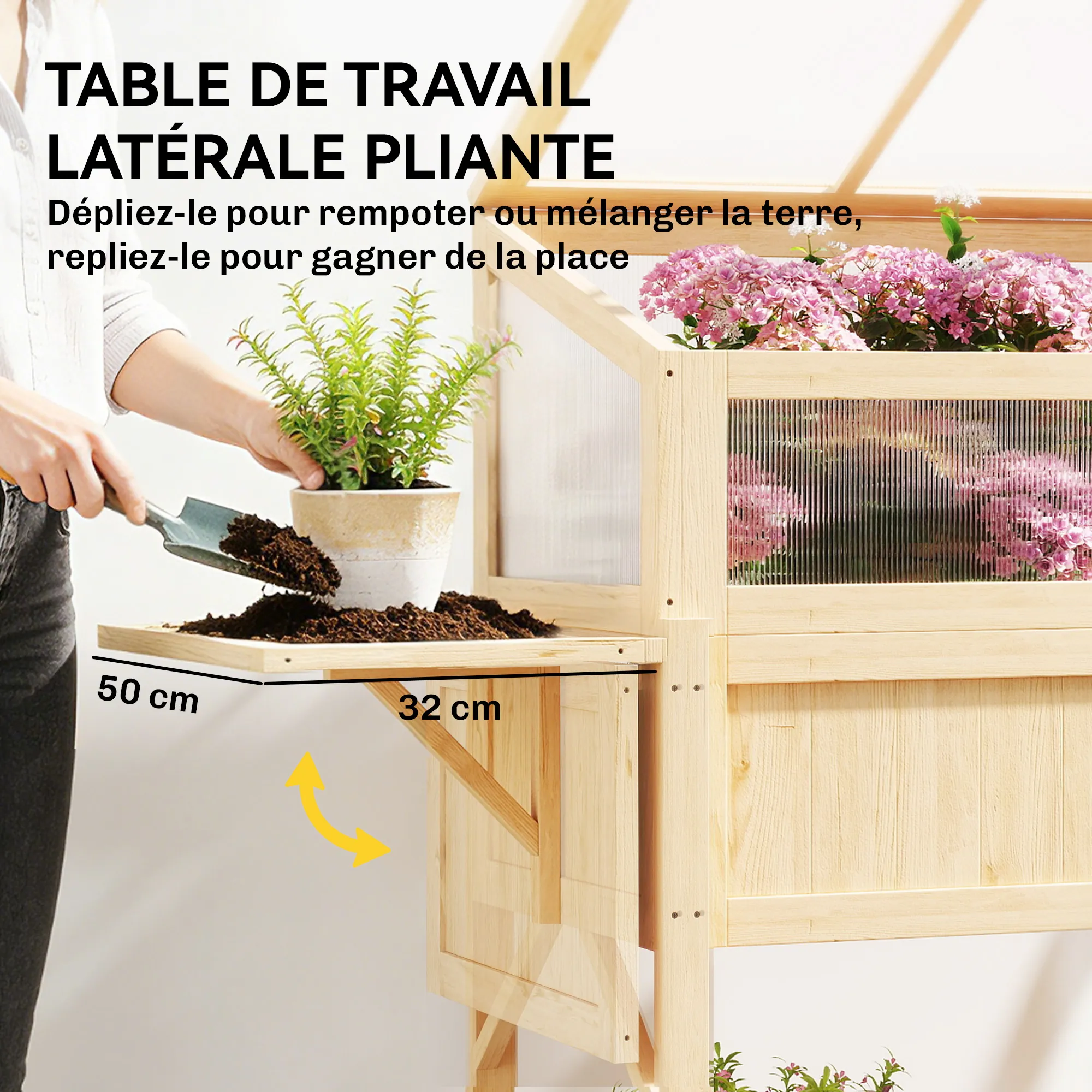 Carré Potager Surélevé avec Serre & Table Pliante – Bois Naturel – vue 6