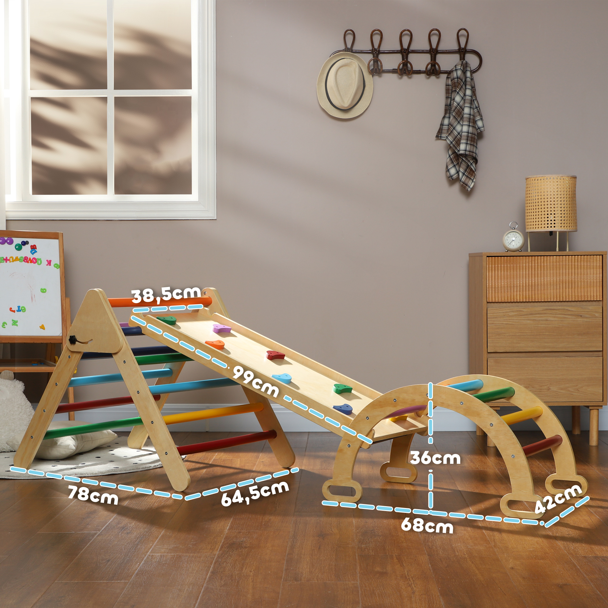 Triangle d’Escalade Enfant 5-en-1 avec Rampe, Toboggan & Bascule – Multicolore – autre vue