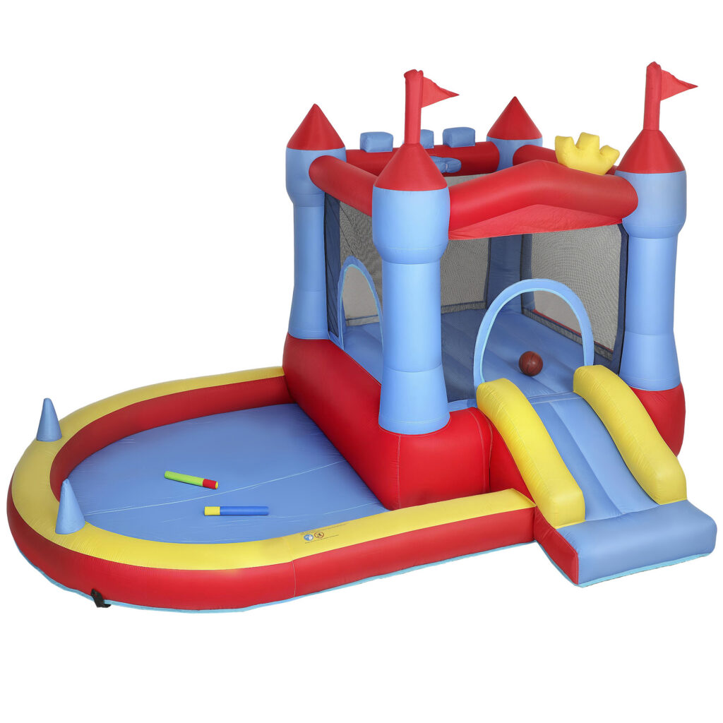 Château Gonflable Enfant avec Toboggan, Trampoline, Bassin & Basket – Souffleur 350 W Inclus