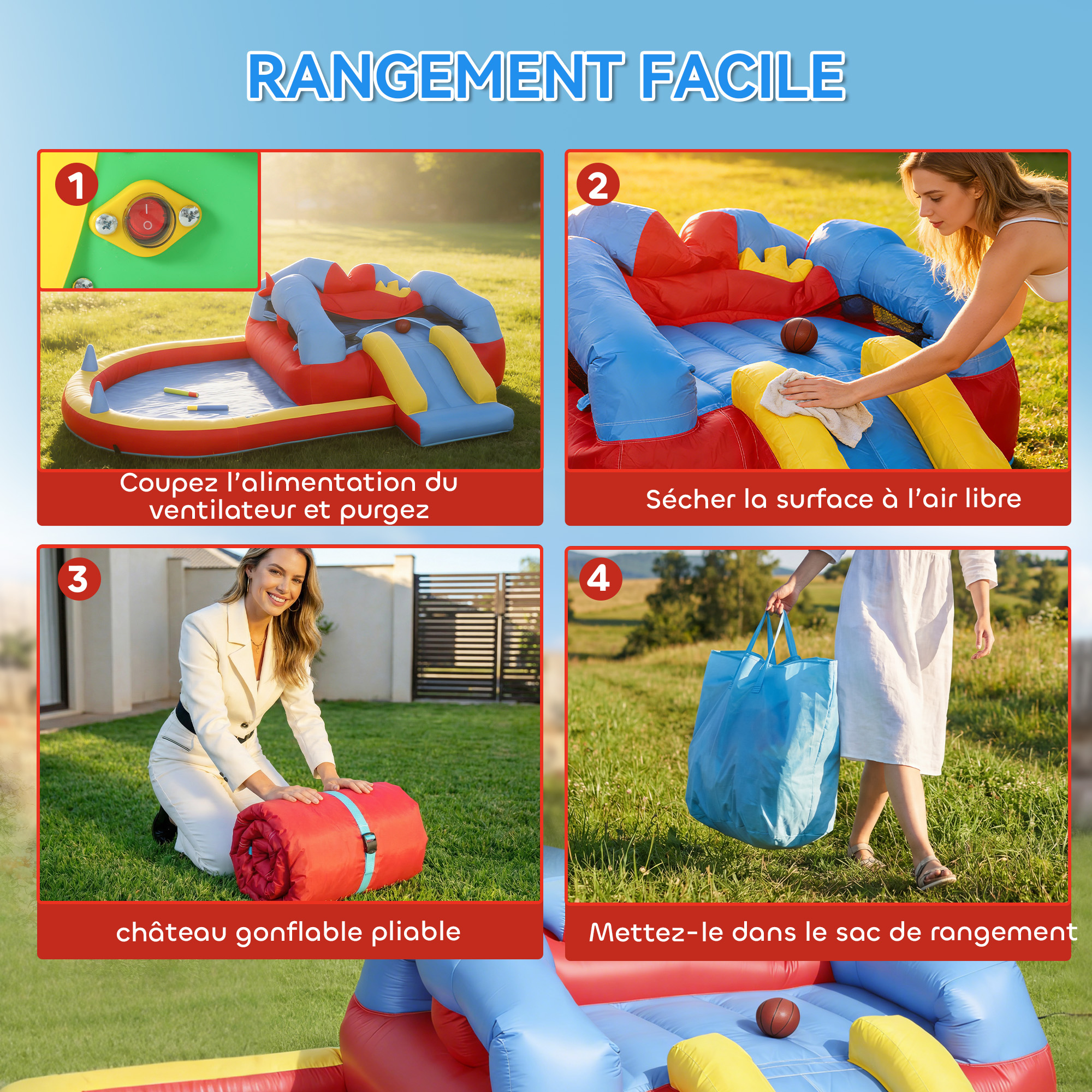 Château Gonflable Enfant avec Toboggan, Trampoline, Bassin & Basket – Souffleur 350 W Inclus – vue 7