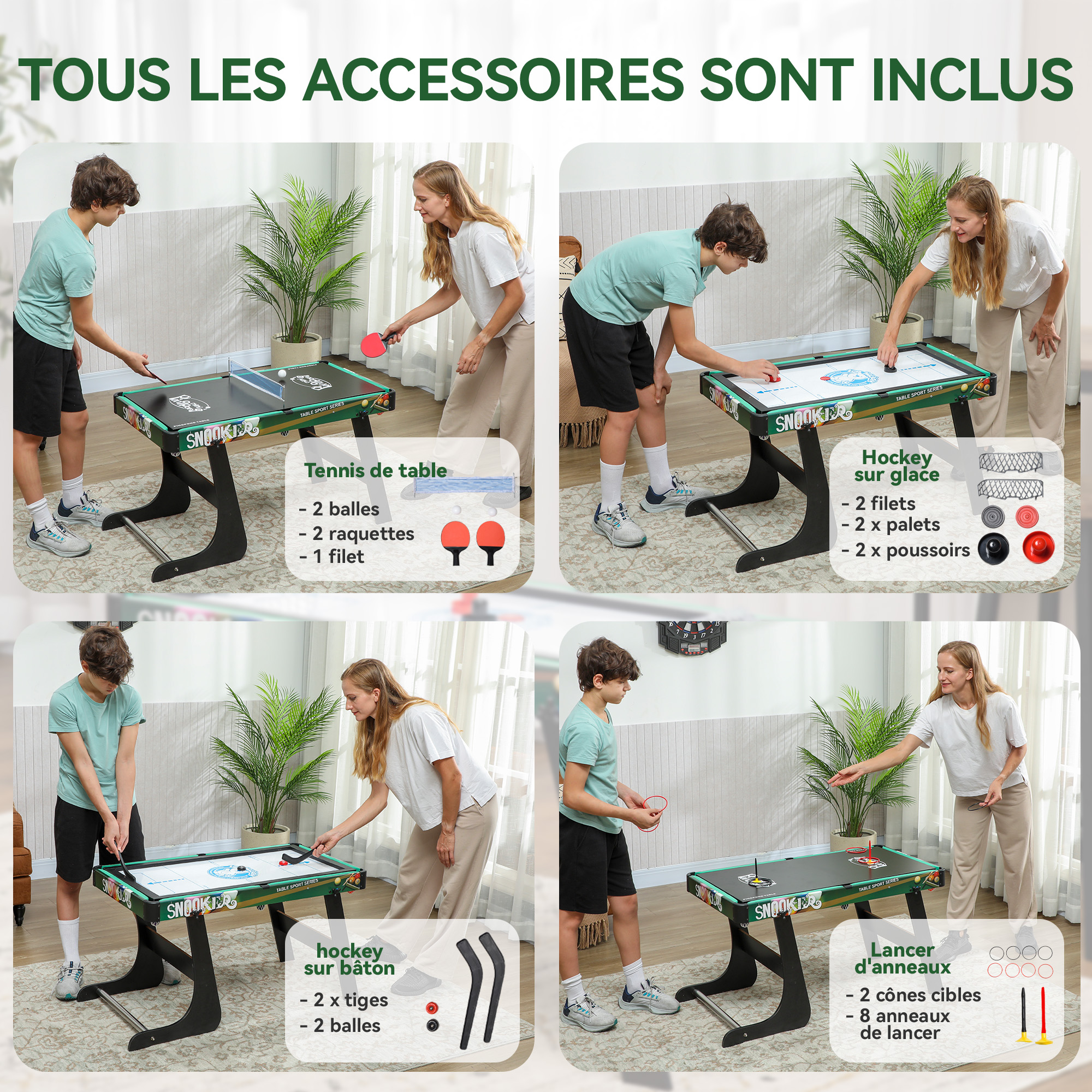 Table Multi-Jeux 6-en-1 Pliable – Baby-Foot, Billard, Ping-Pong, Hockey & Jeux d’Anneaux – 118 cm – vue 7