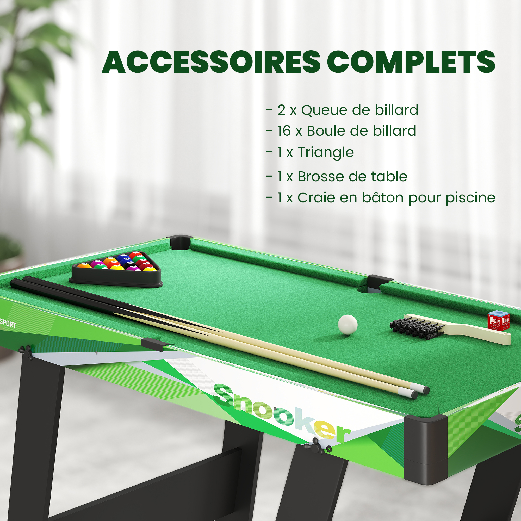 Table de Billard Pliable 104 cm avec Accessoires – 2 Queues & 16 Billes – Tapis Vert – vue 5