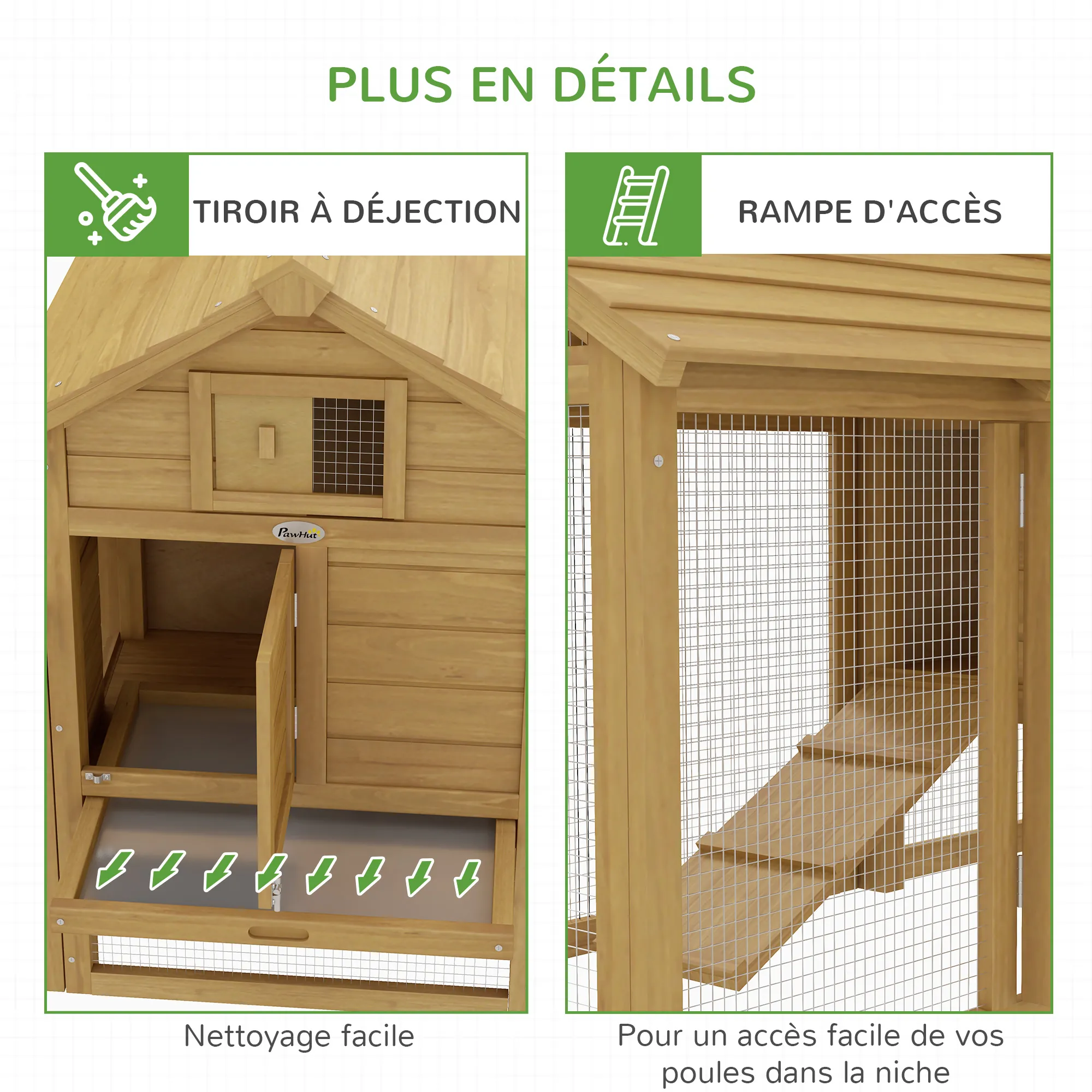 Poulailler Cottage en Bois avec Enclos, Pondoir & Tiroir – 151 cm – Bild 7