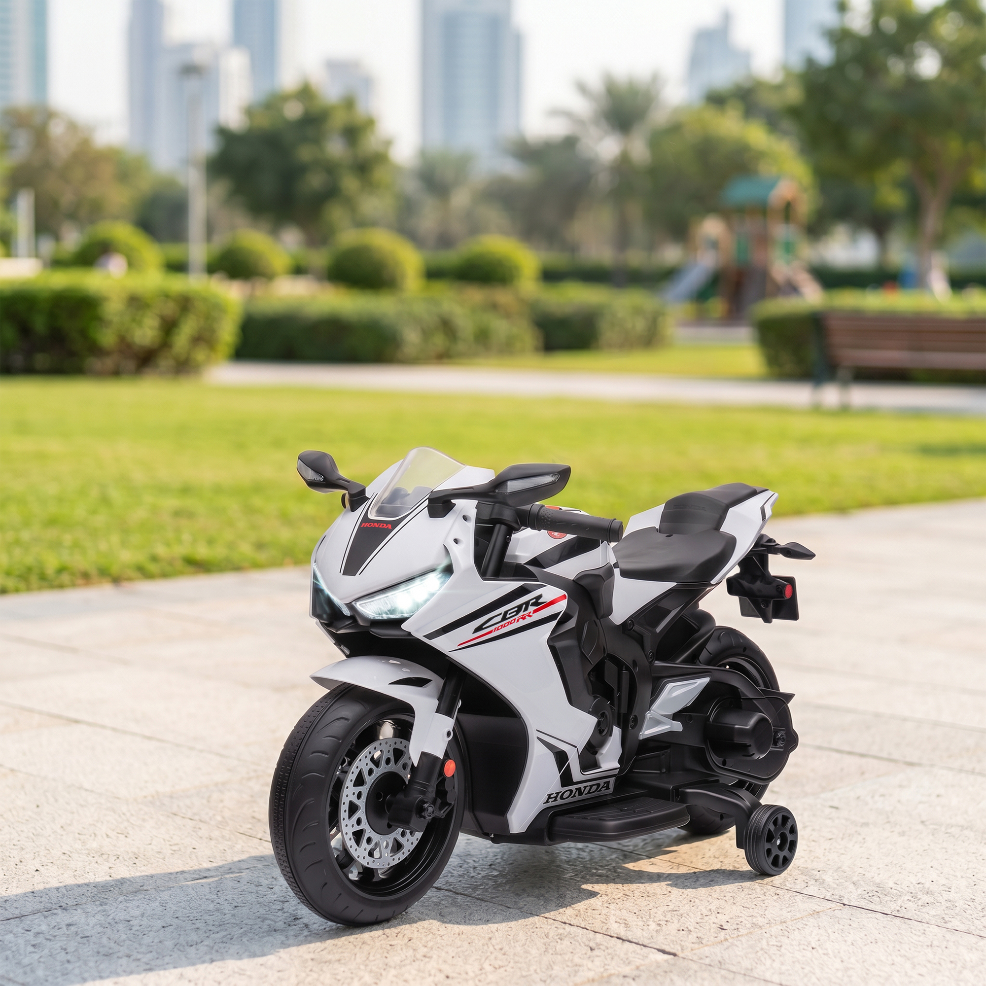 Moto Électrique Enfant Honda 6 V avec Phare & Sons – 3 à 5 Ans – Blanc – vue supplémentaire