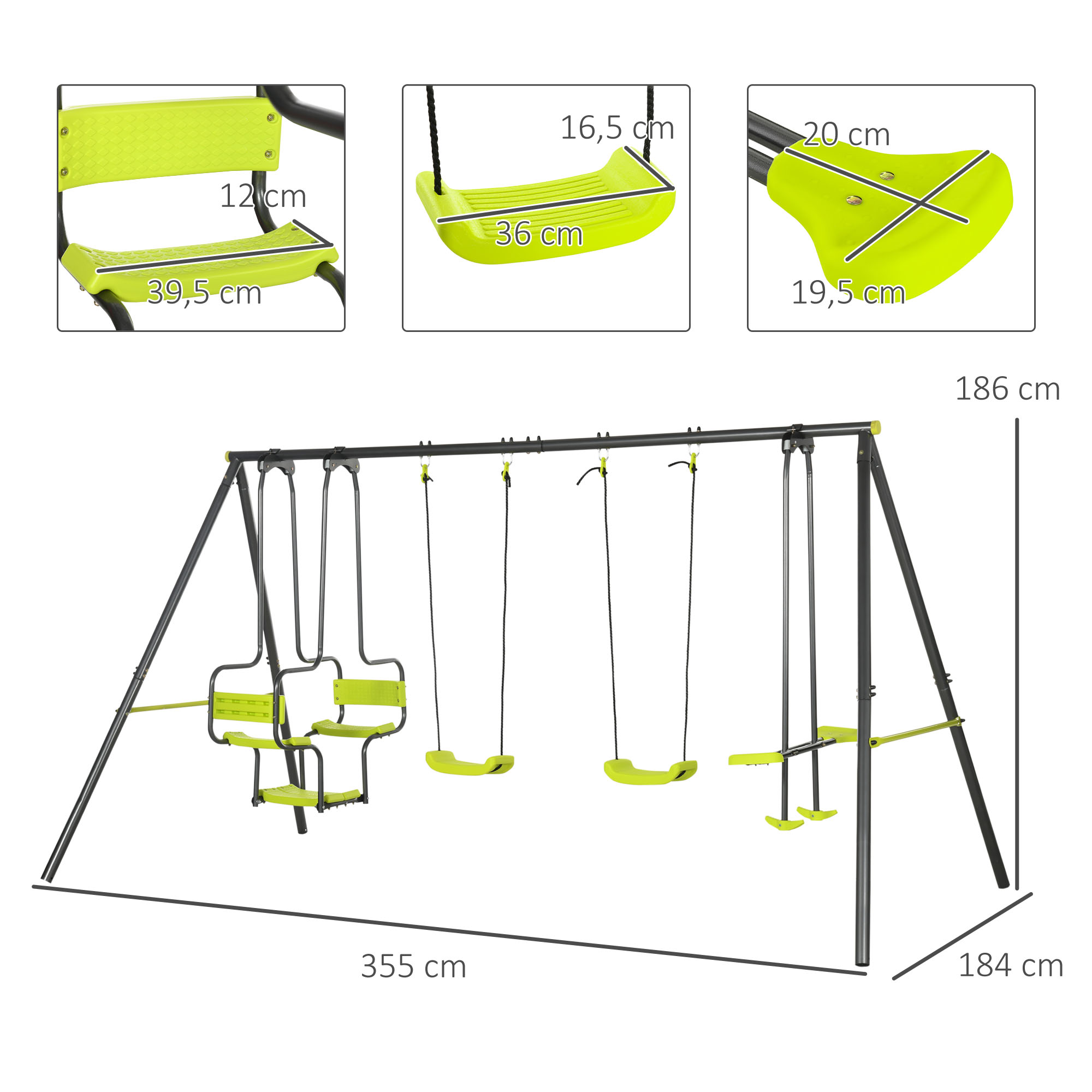 Portique Balançoire 4 Agrès – 2 Balançoires & 2 Face-à-Face – 3,55 m – autre vue