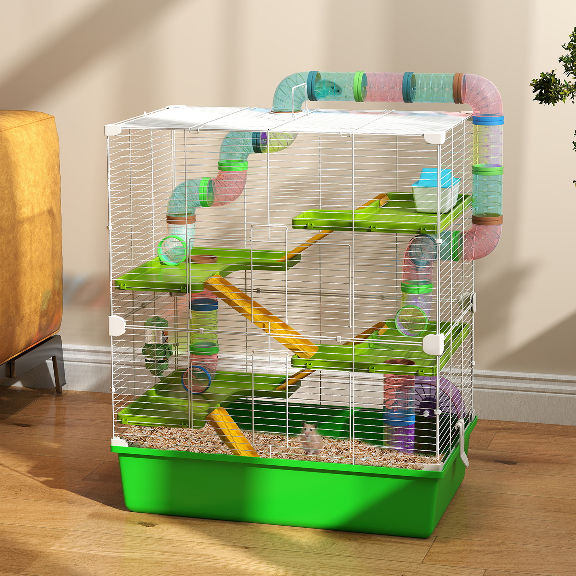 Grande cage pour hamsters cage pour rongeur 5 niveaux avec tunnels abreuvoir roue maisonnette échelles – vue supplémentaire