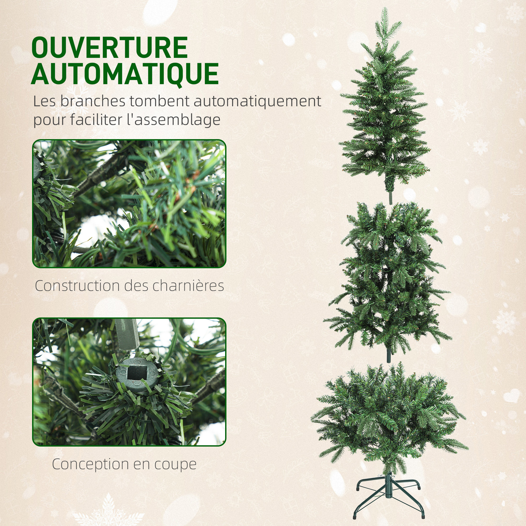Sapin de Noël Artificiel Slim 180 cm avec 200 LED – Vert – vue 7